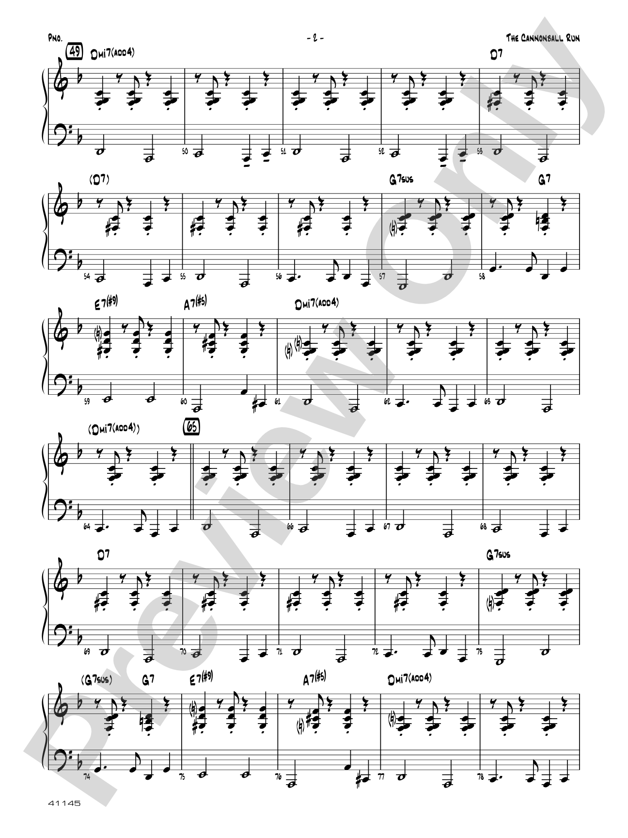 The Cannonball Run: Piano Accompaniment