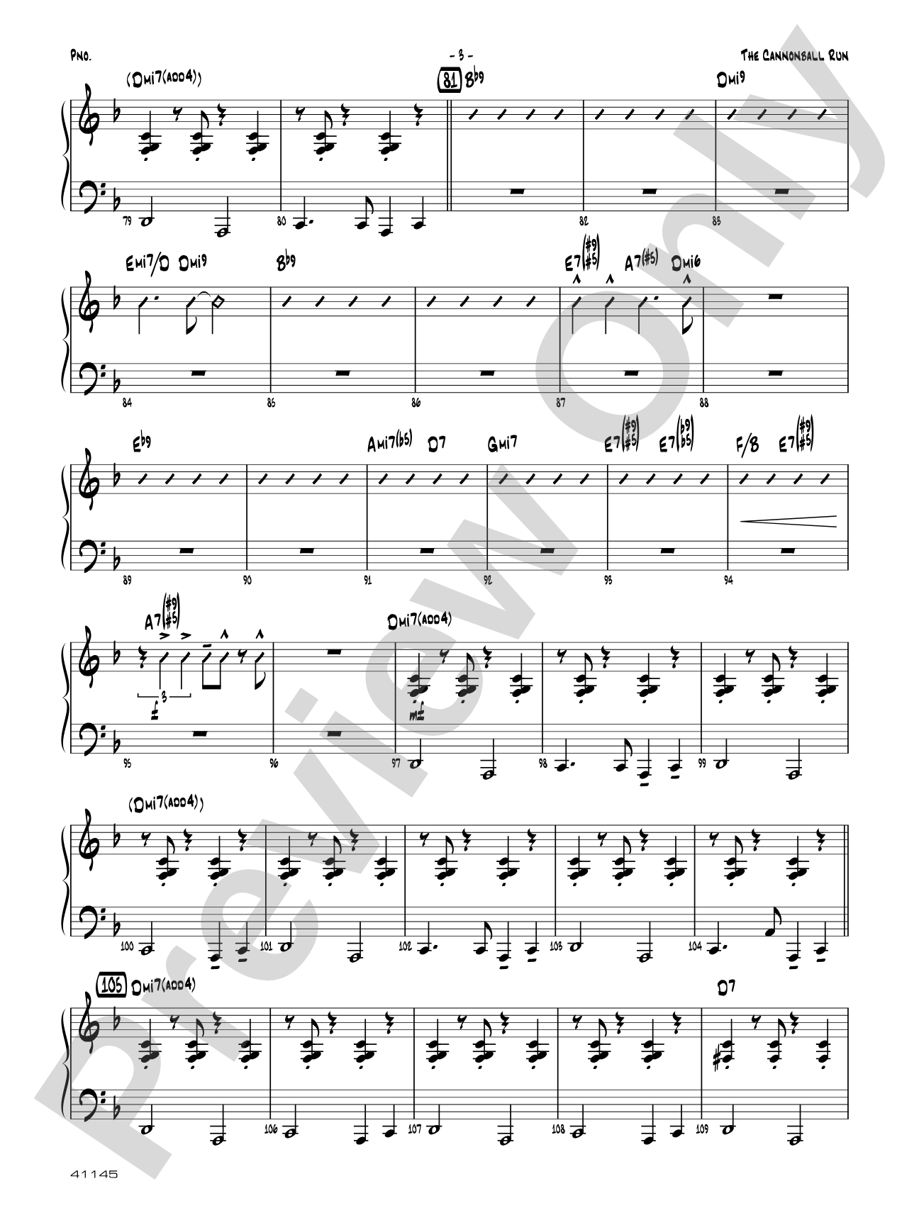 The Cannonball Run: Piano Accompaniment