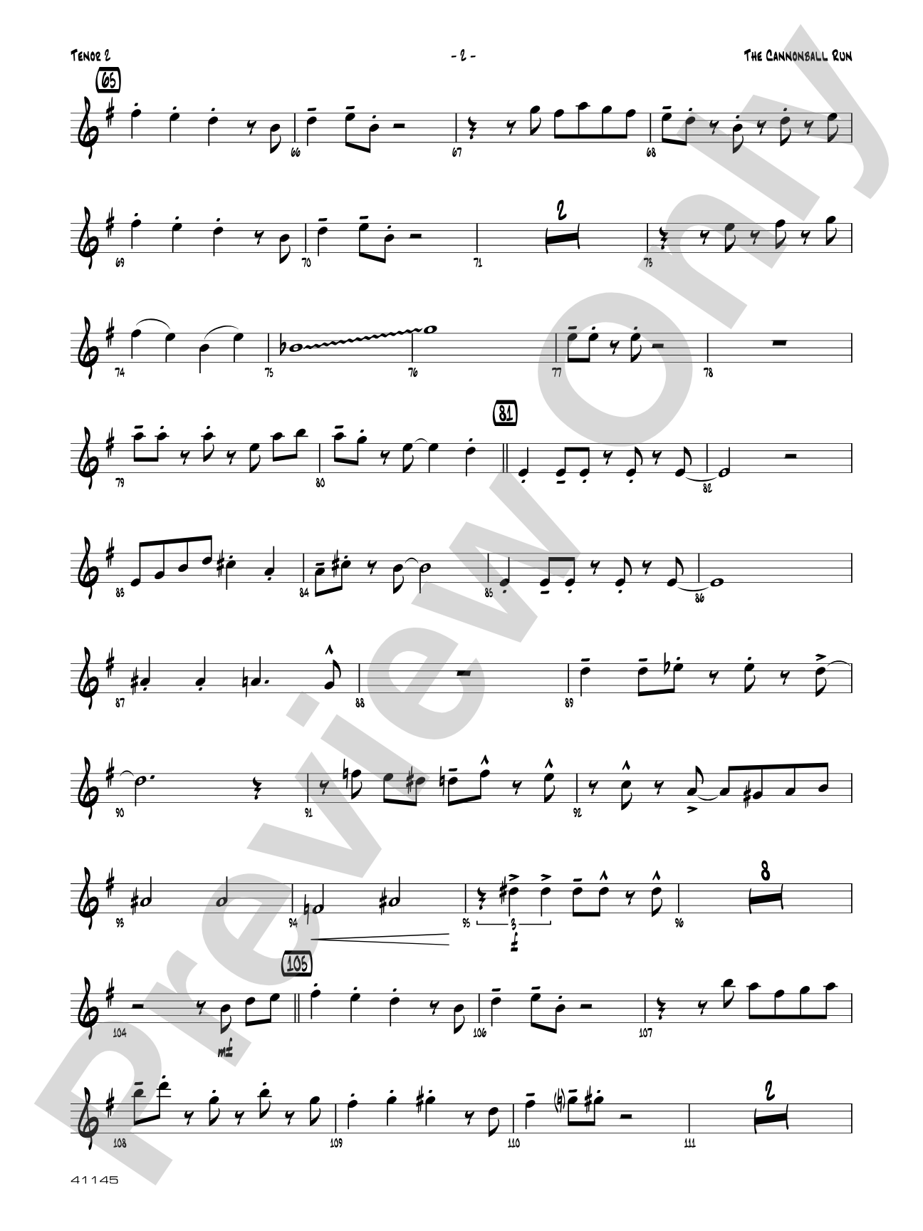 The Cannonball Run: 2nd B-flat Tenor Saxophone