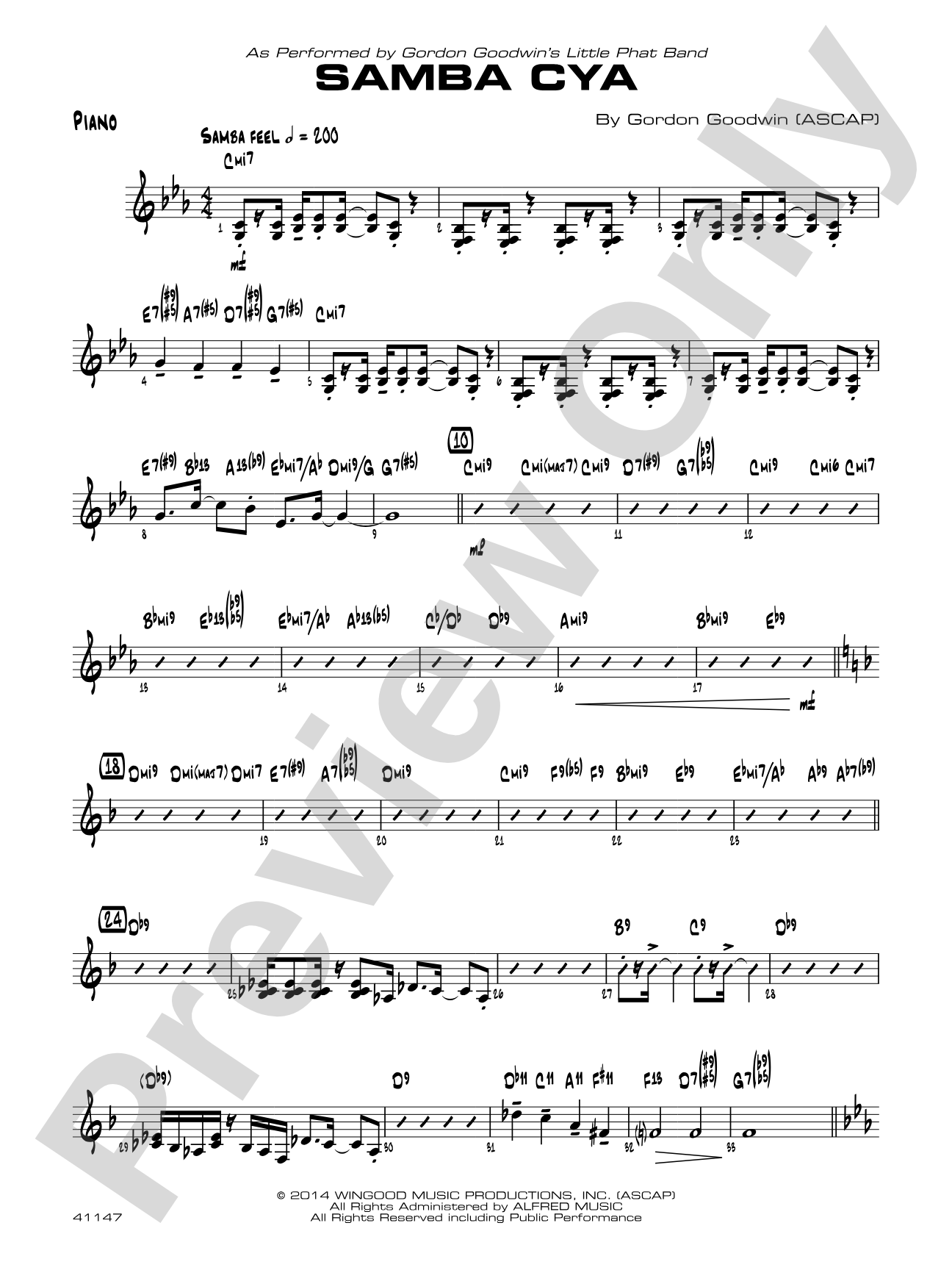 Samba Cya: Piano Accompaniment