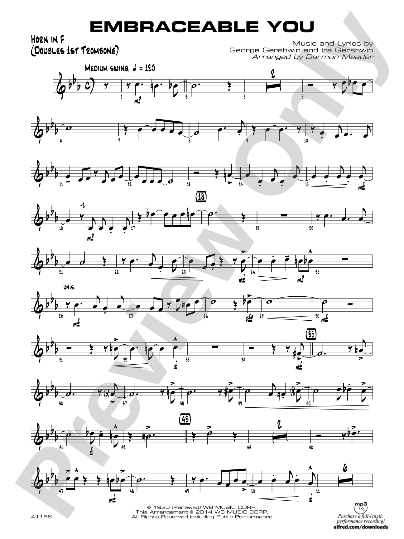 Embraceable You: 1st F Horn