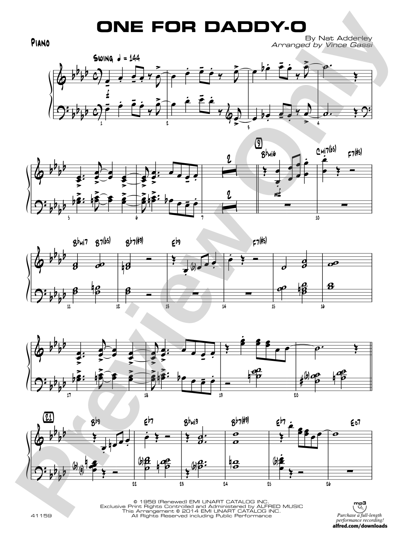 One for Daddy-O: Piano Accompaniment