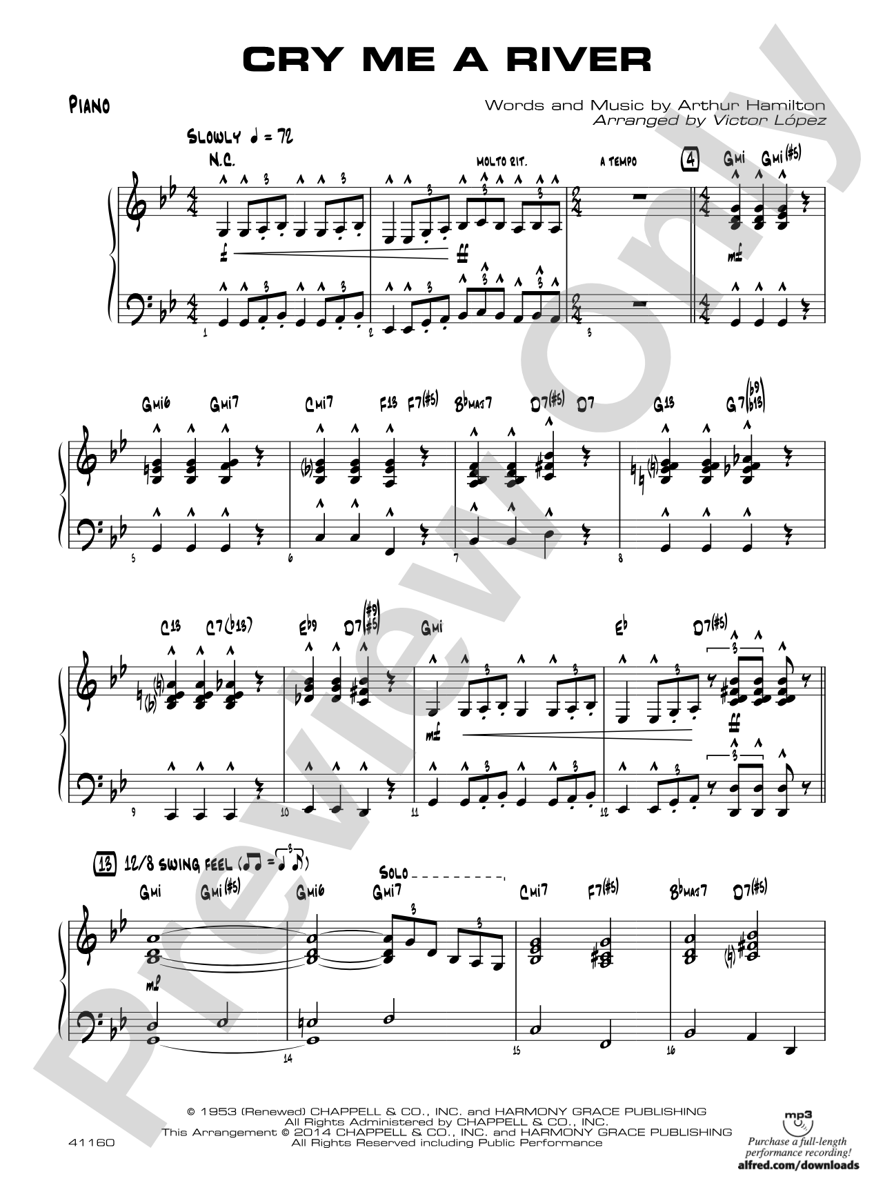 Cry Me a River: Piano Accompaniment