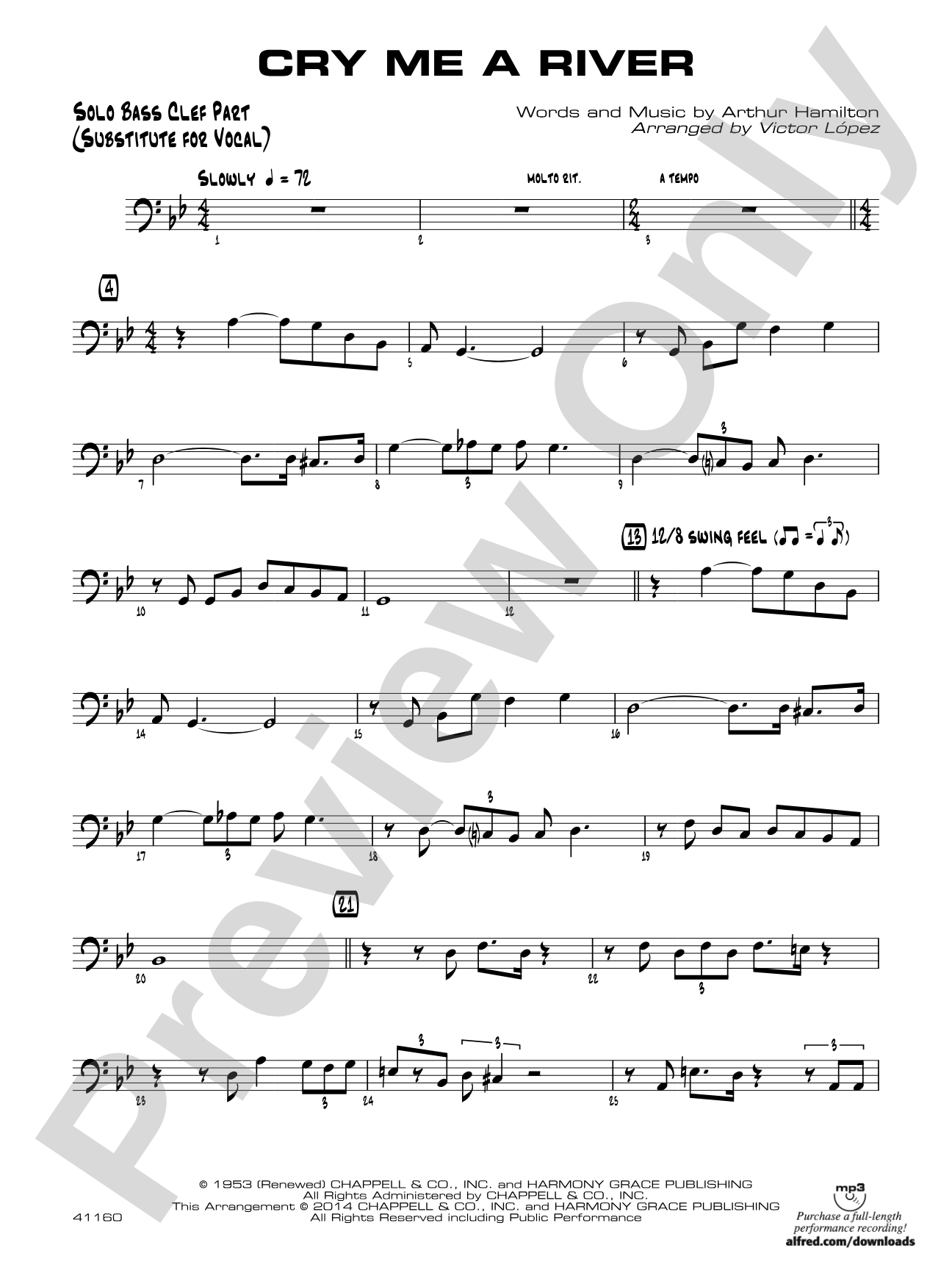 Cry Me a River: Solo Bass Clef Part (Substitute for Vocal)