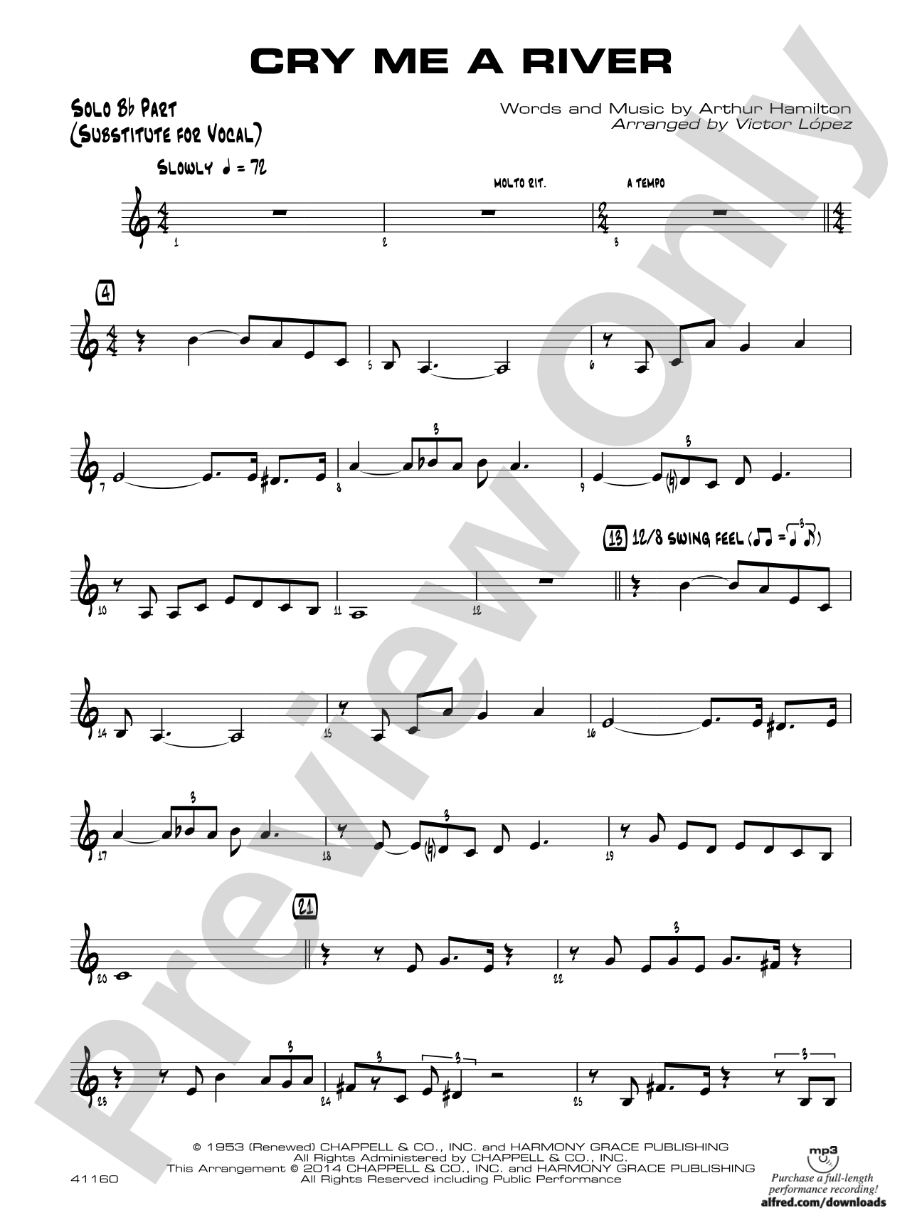 Cry Me a River: Solo Bb Part (Substitute for Vocal)