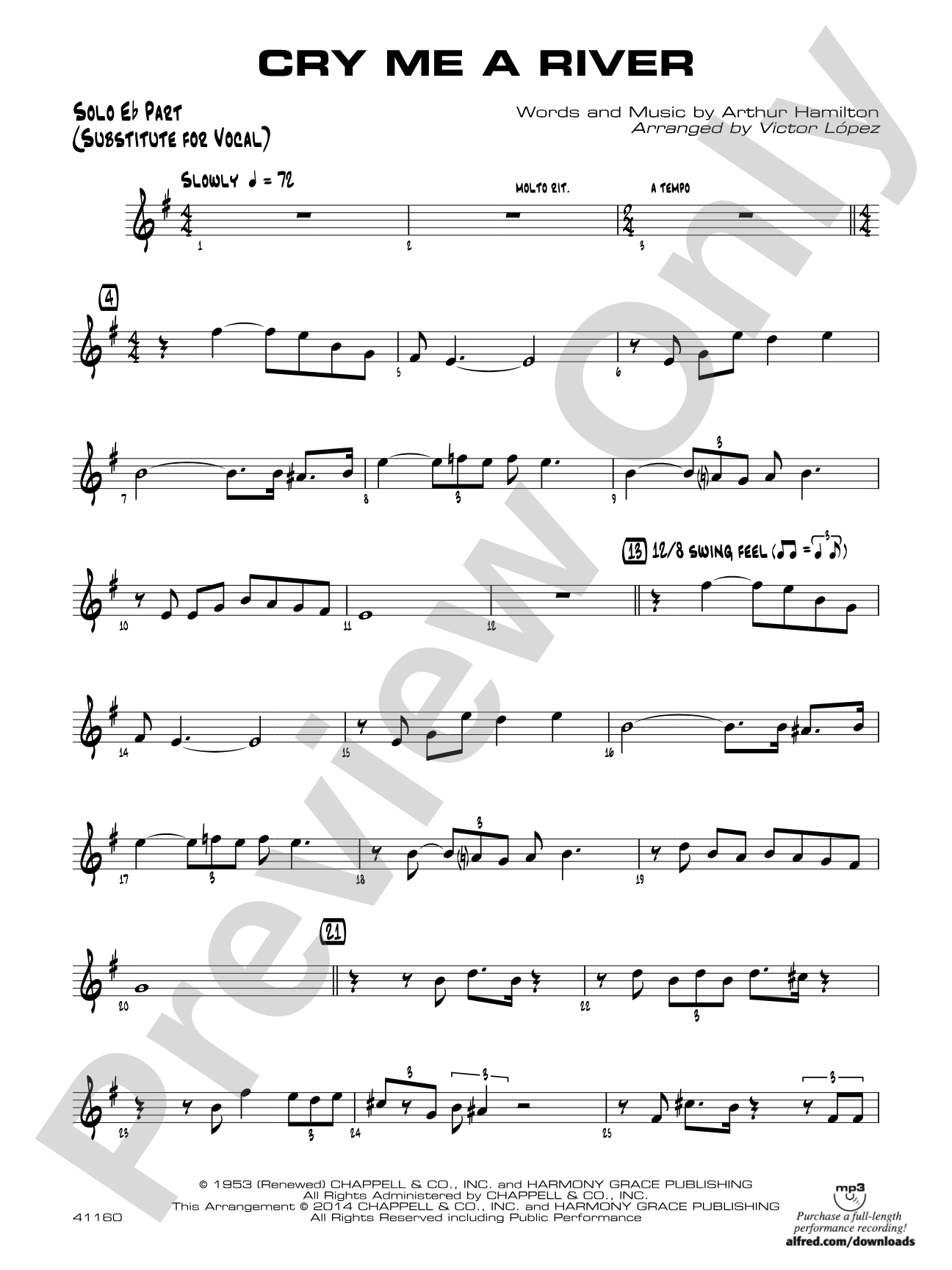 Cry Me a River: Solo Eb Part (Substitute for Vocal)