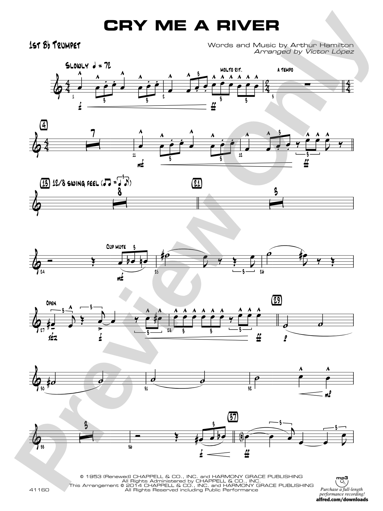 Cry Me a River: 1st B-flat Trumpet