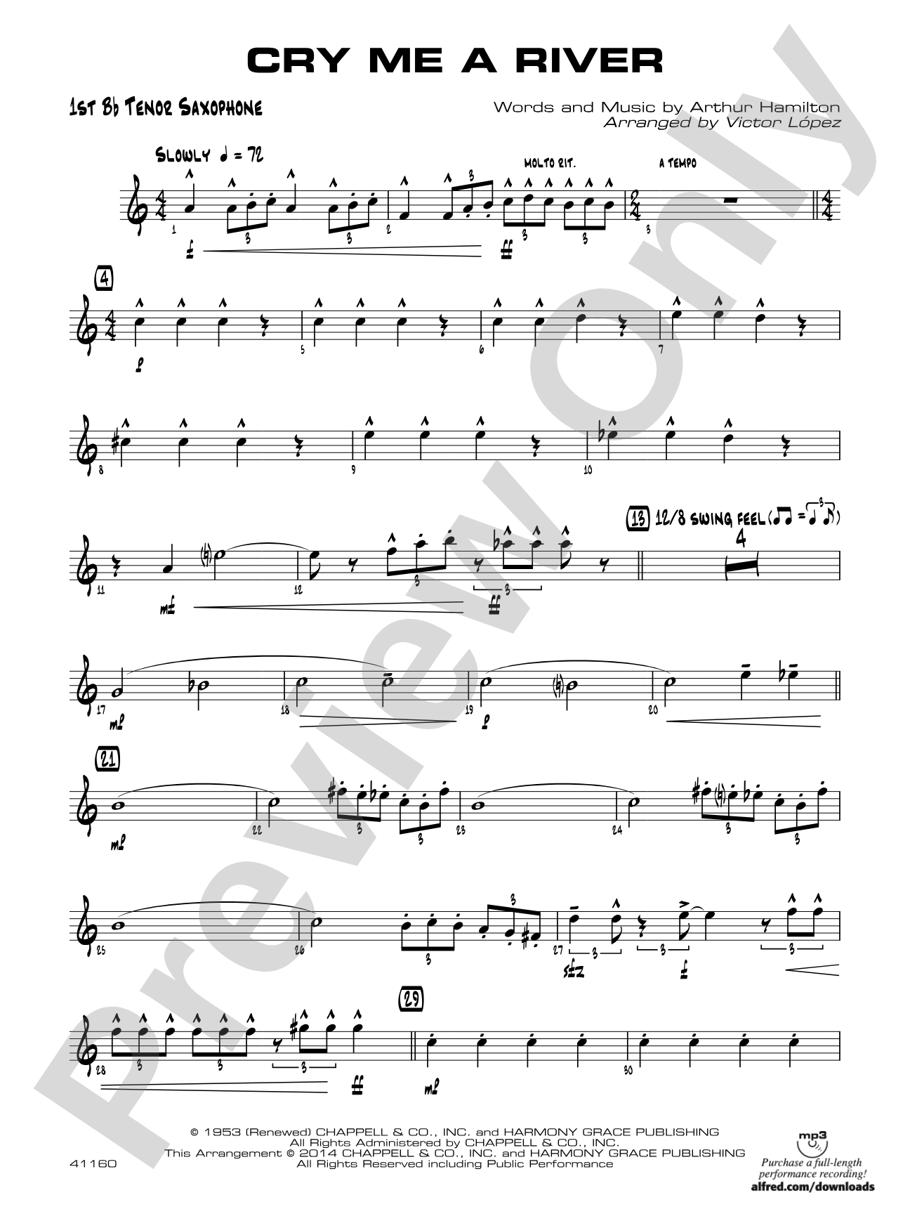 Cry Me a River: B-flat Tenor Saxophone