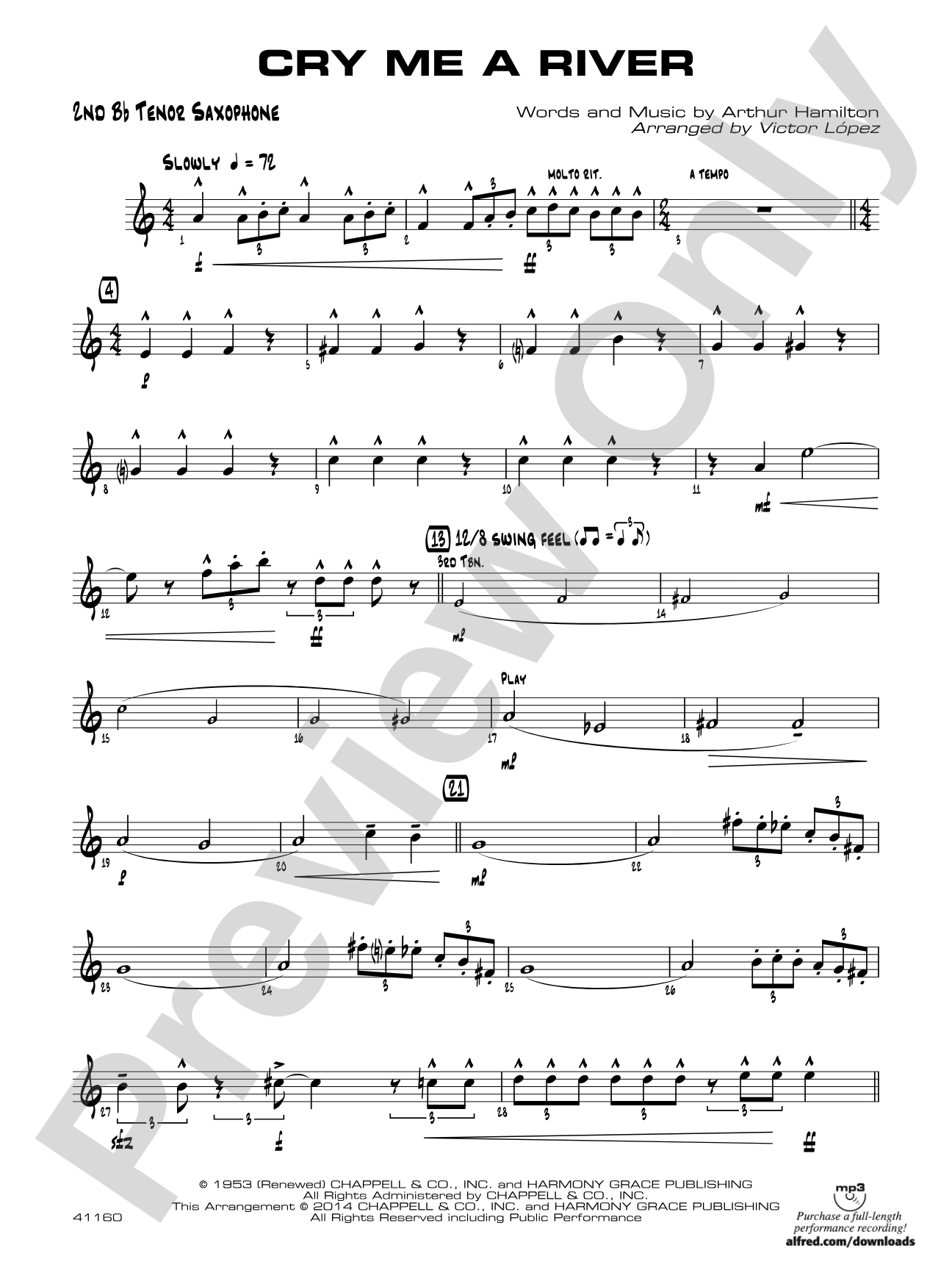 Cry Me a River: 2nd B-flat Tenor Saxophone