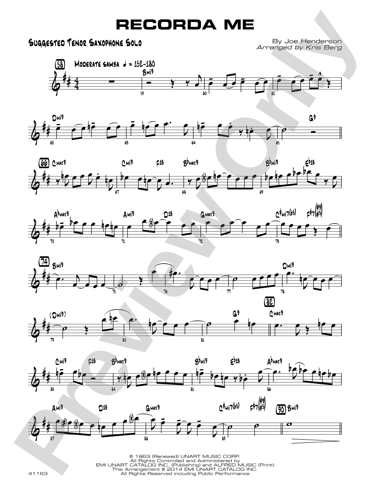 Recorda me: Suggested Tenor Saxophone Solo