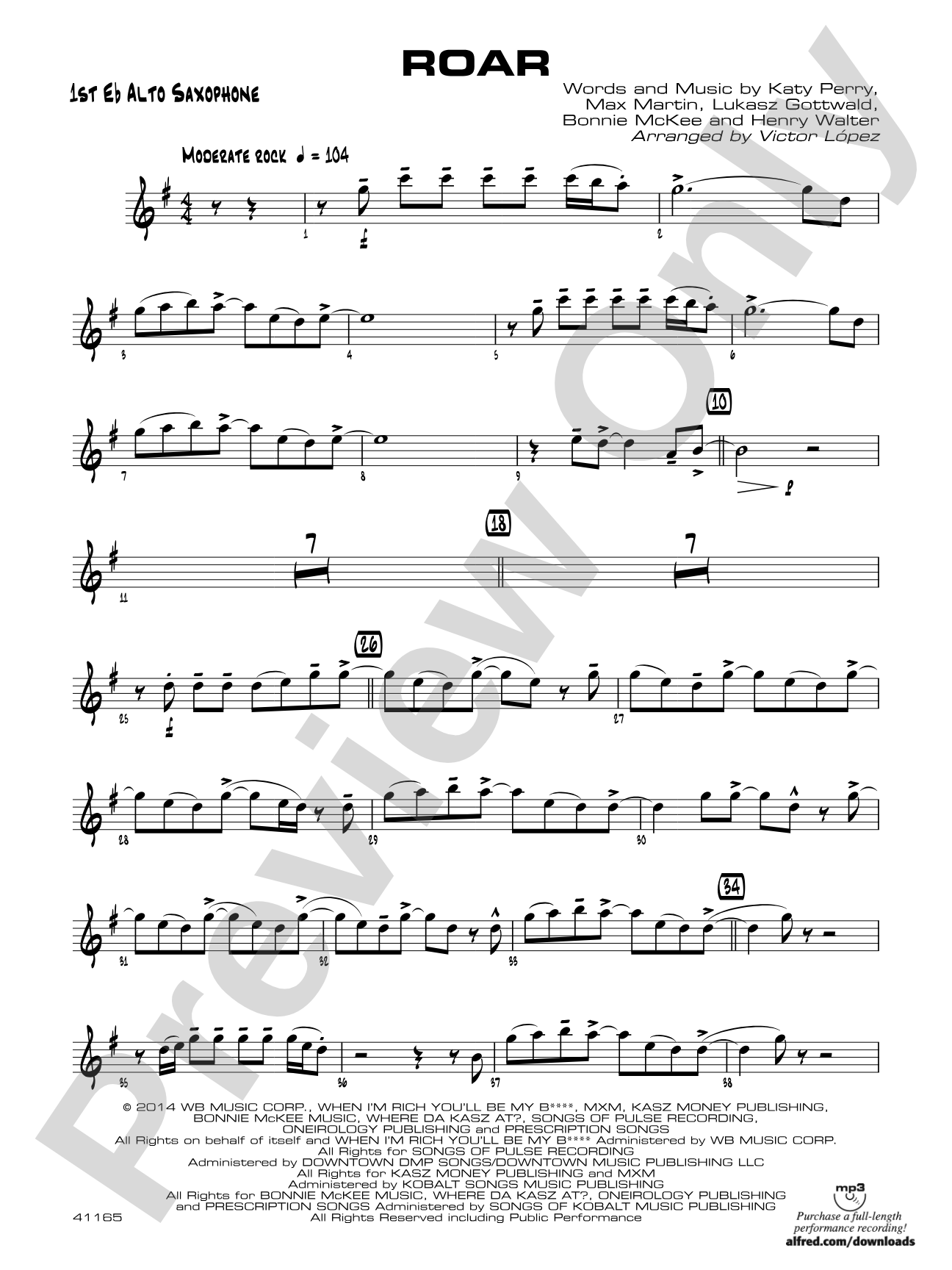 Roar: E-flat Alto Saxophone