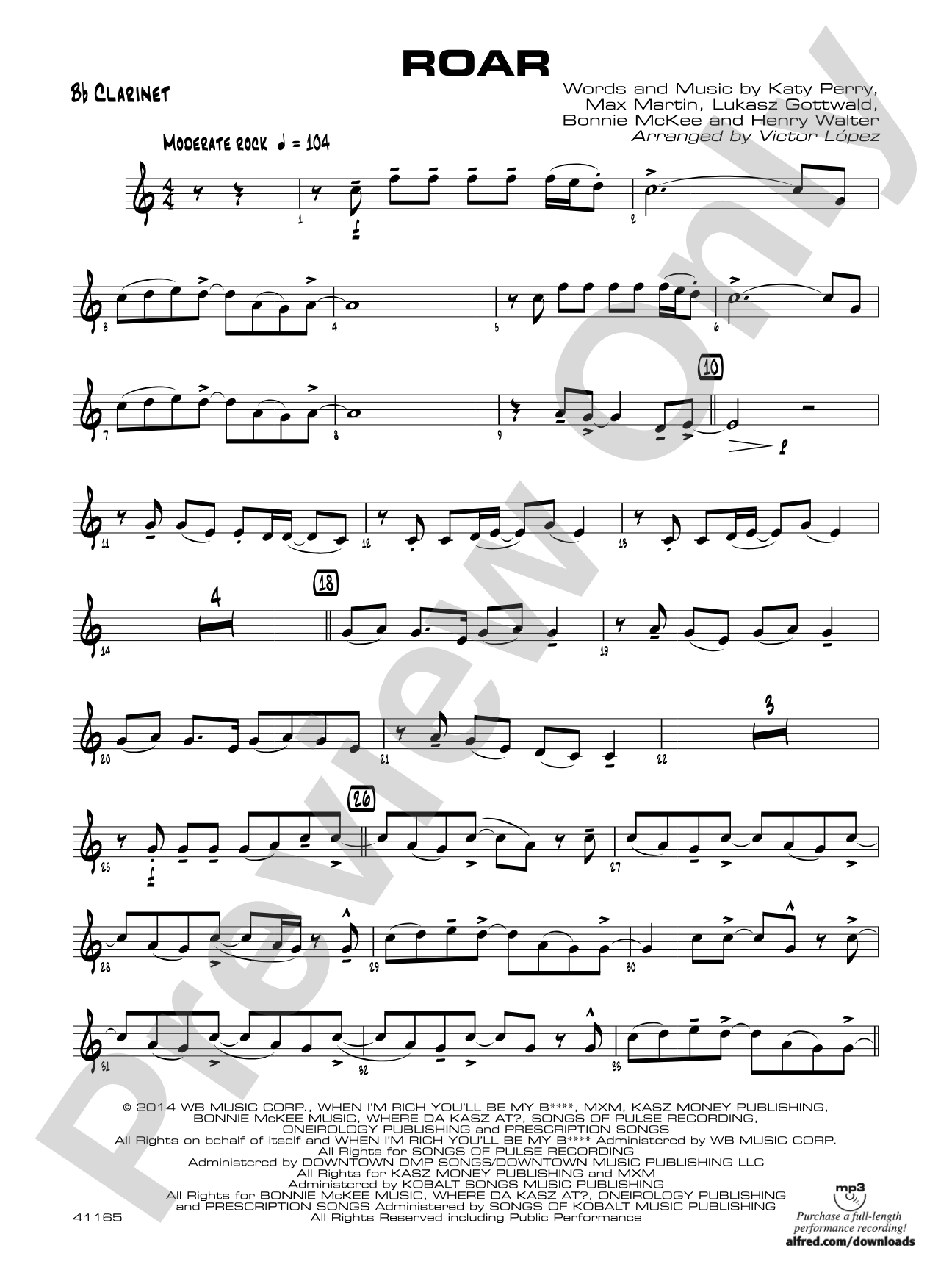 Roar: 1st B-flat Clarinet