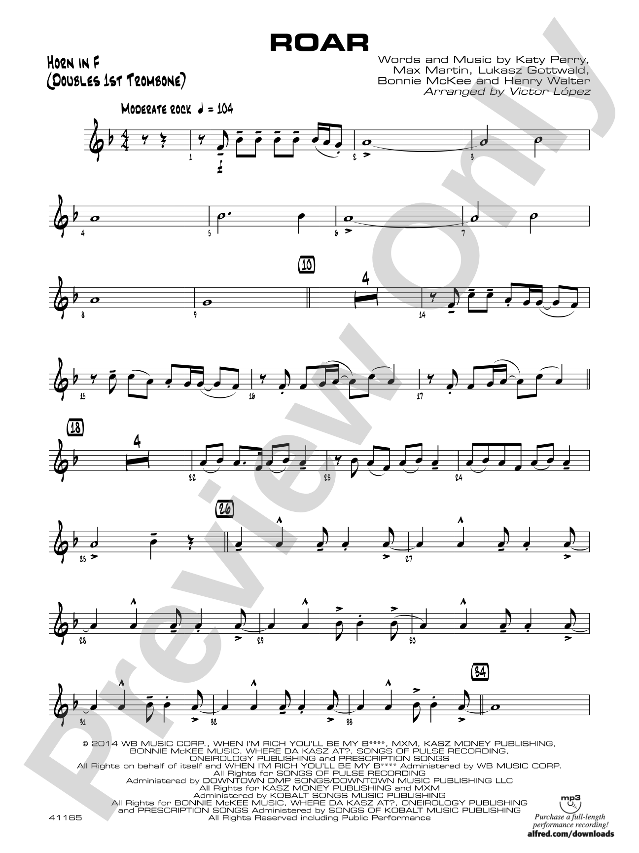 Roar: 1st F Horn