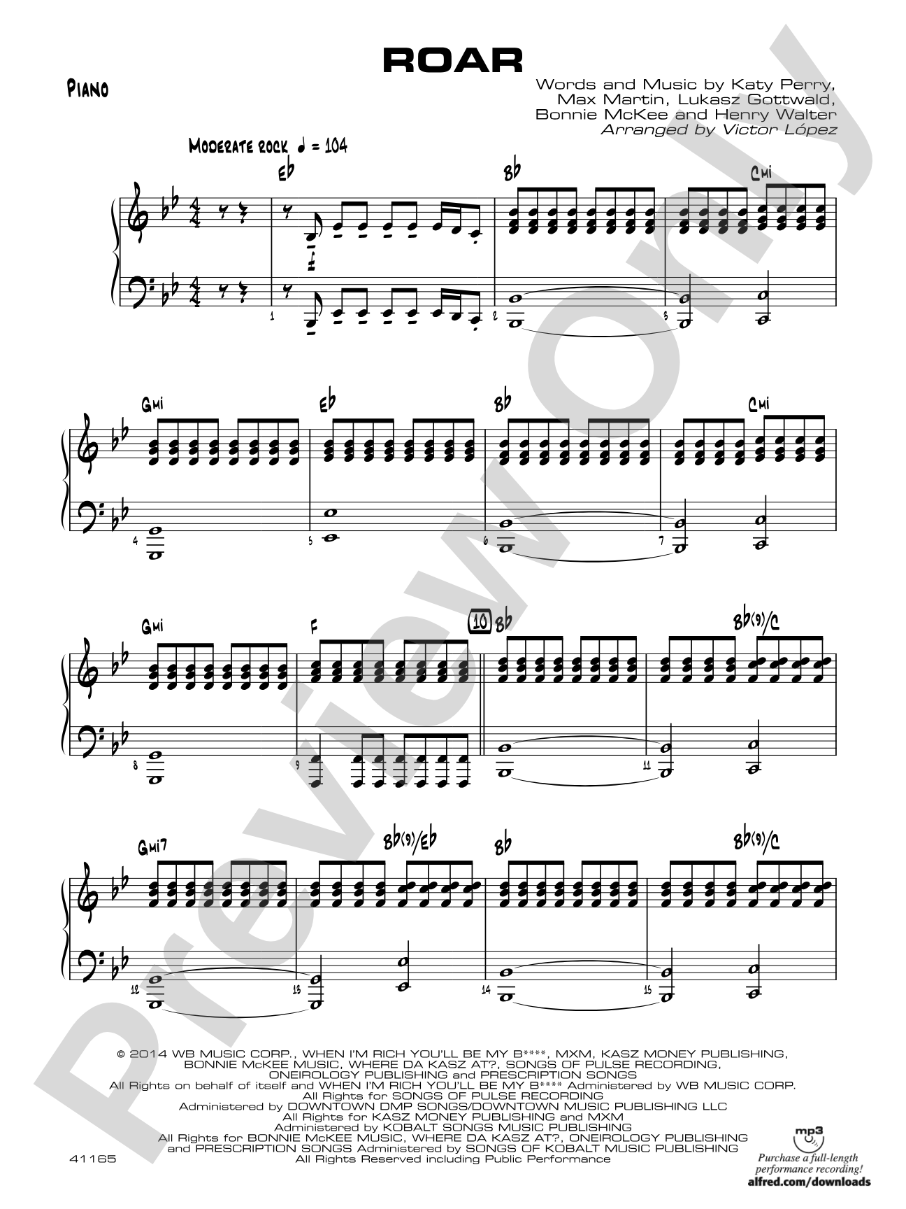 Roar: Piano Accompaniment