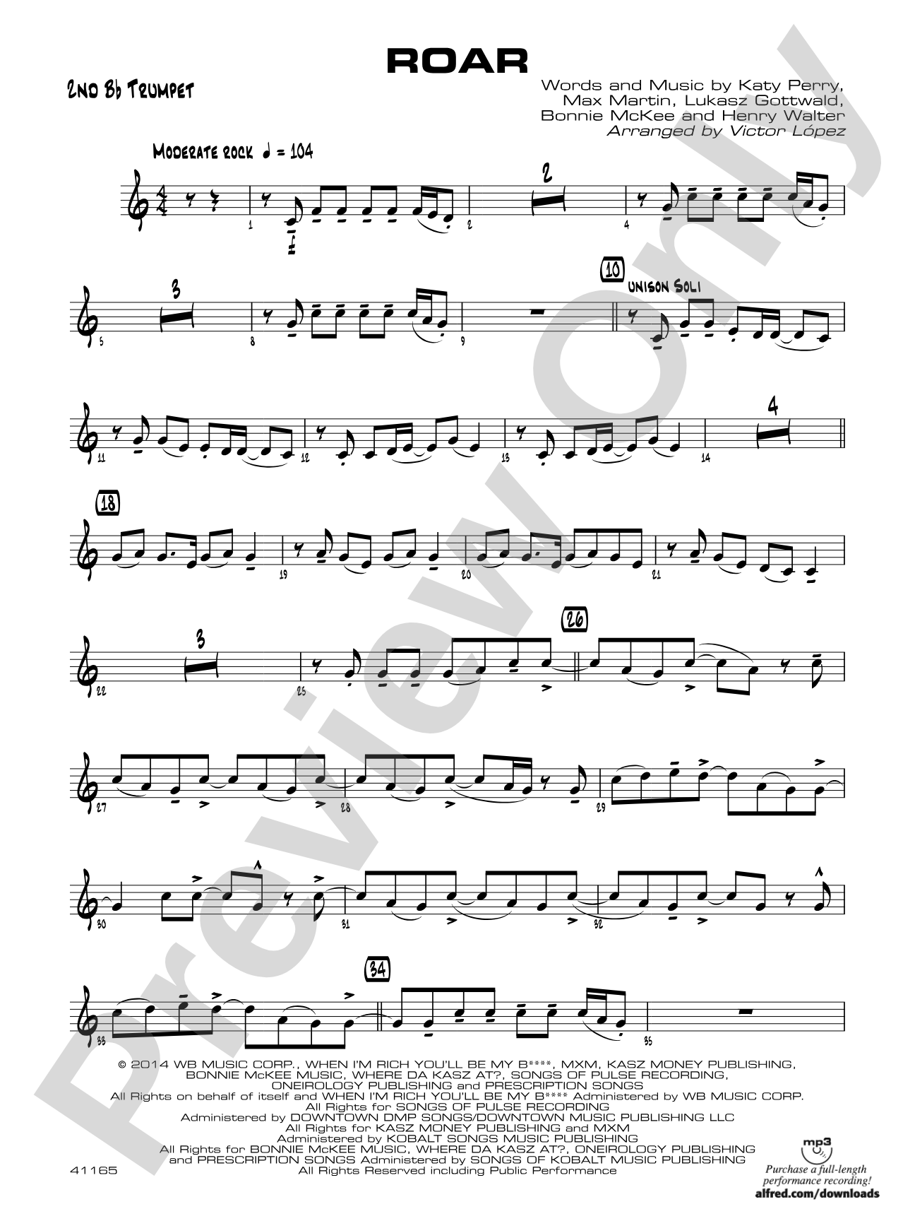 Roar: 2nd B-flat Trumpet