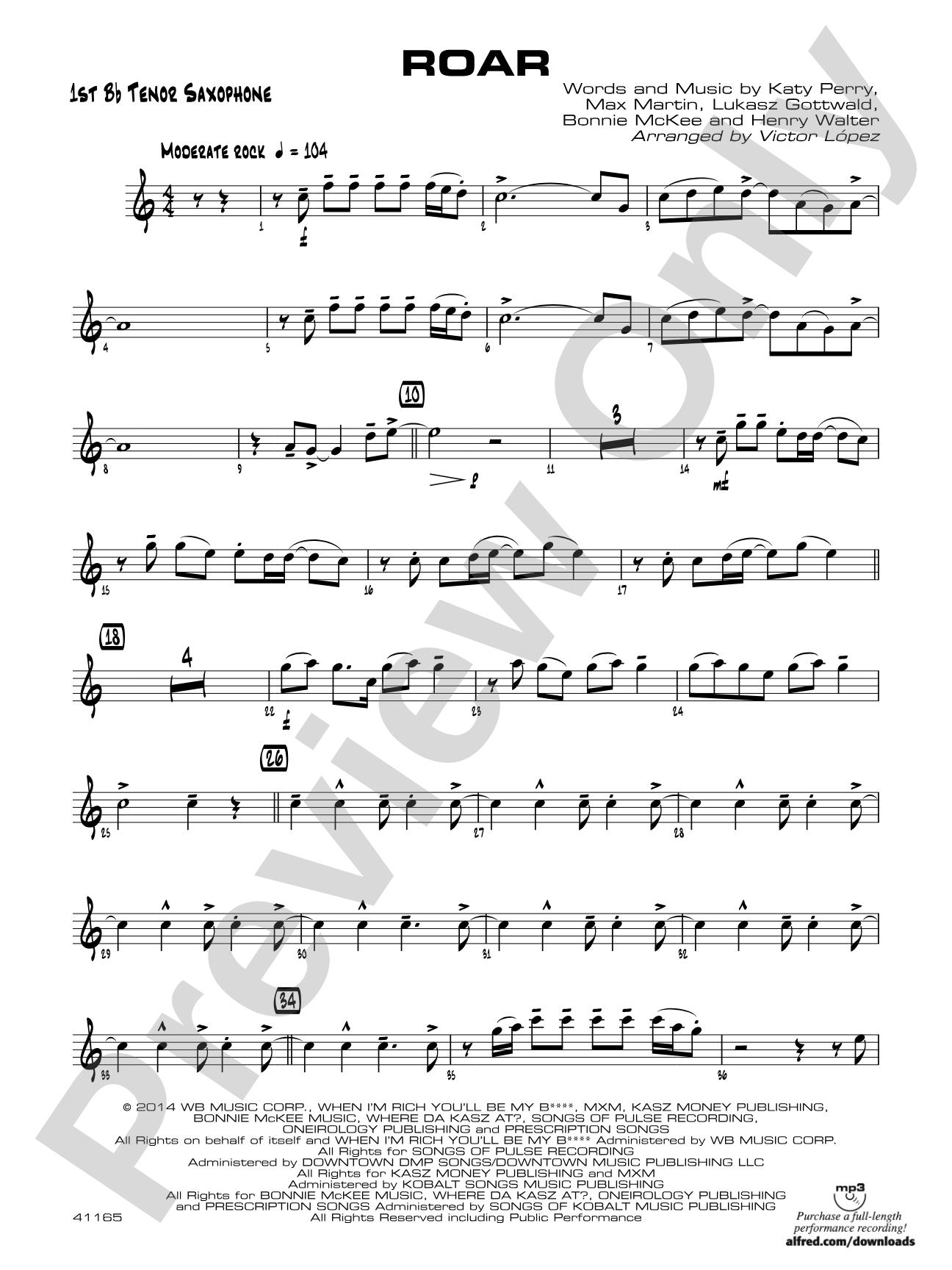 Roar: B-flat Tenor Saxophone