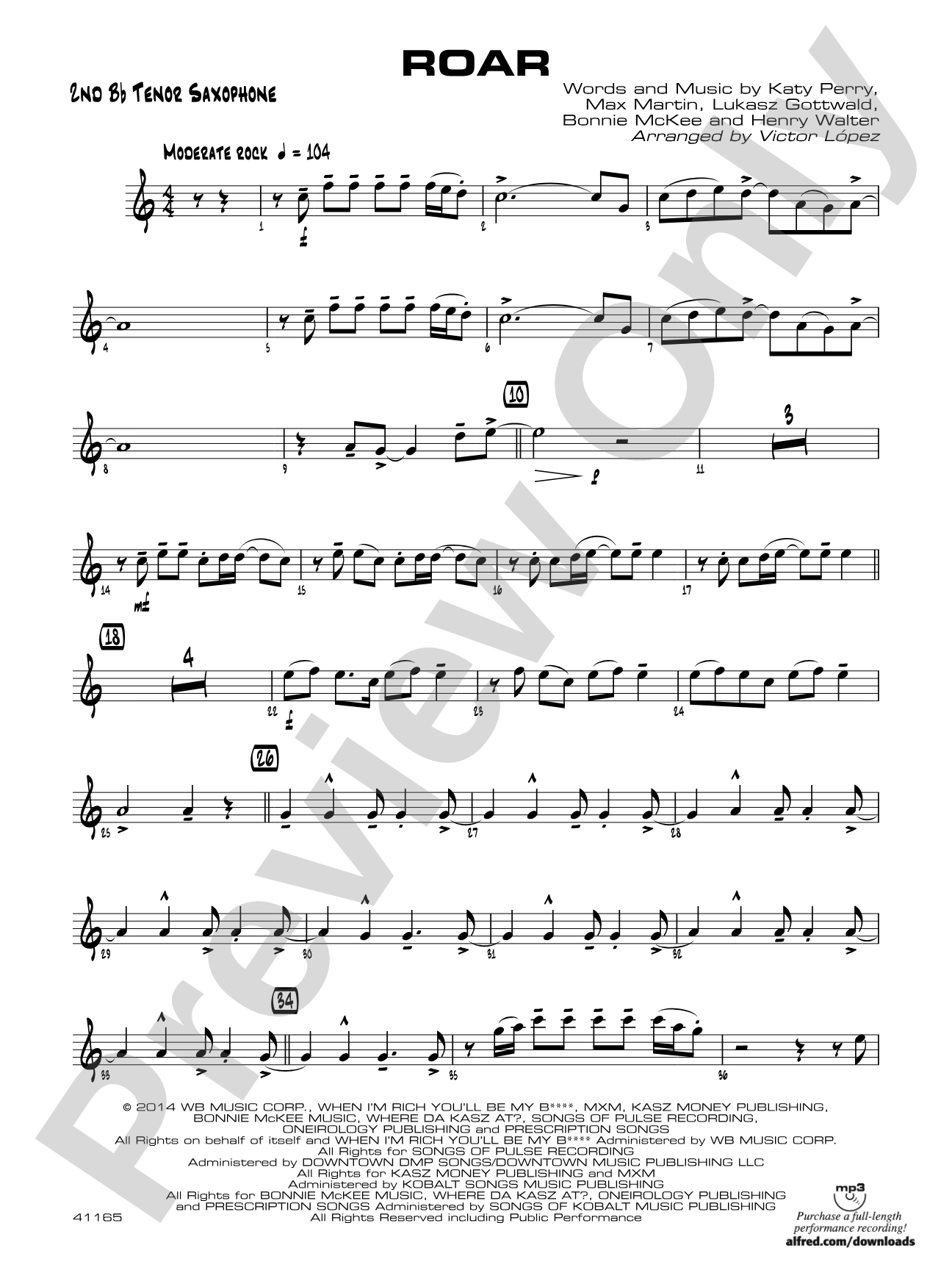 Roar: 2nd B-flat Tenor Saxophone