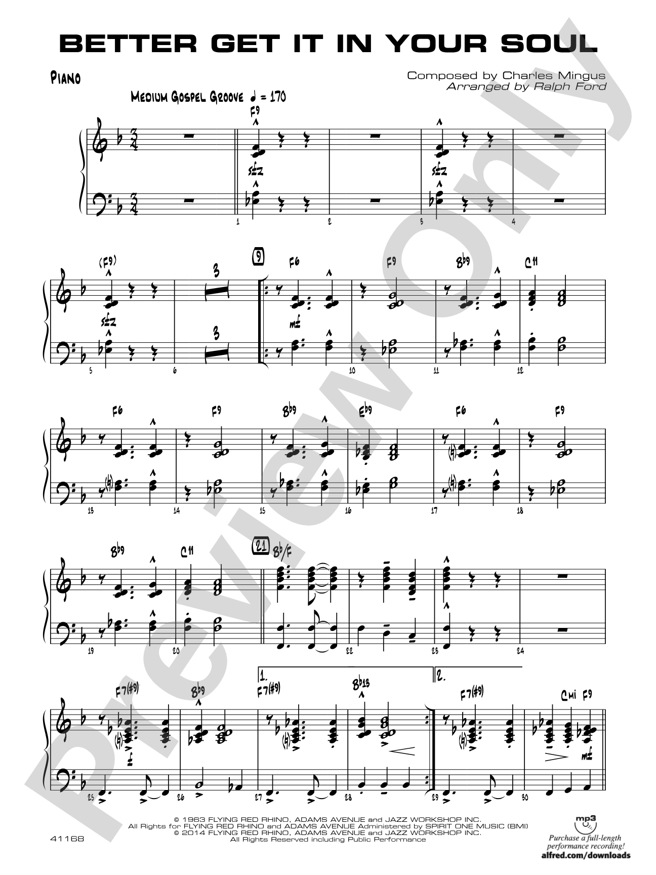 Better Get It in Your Soul: Piano Accompaniment