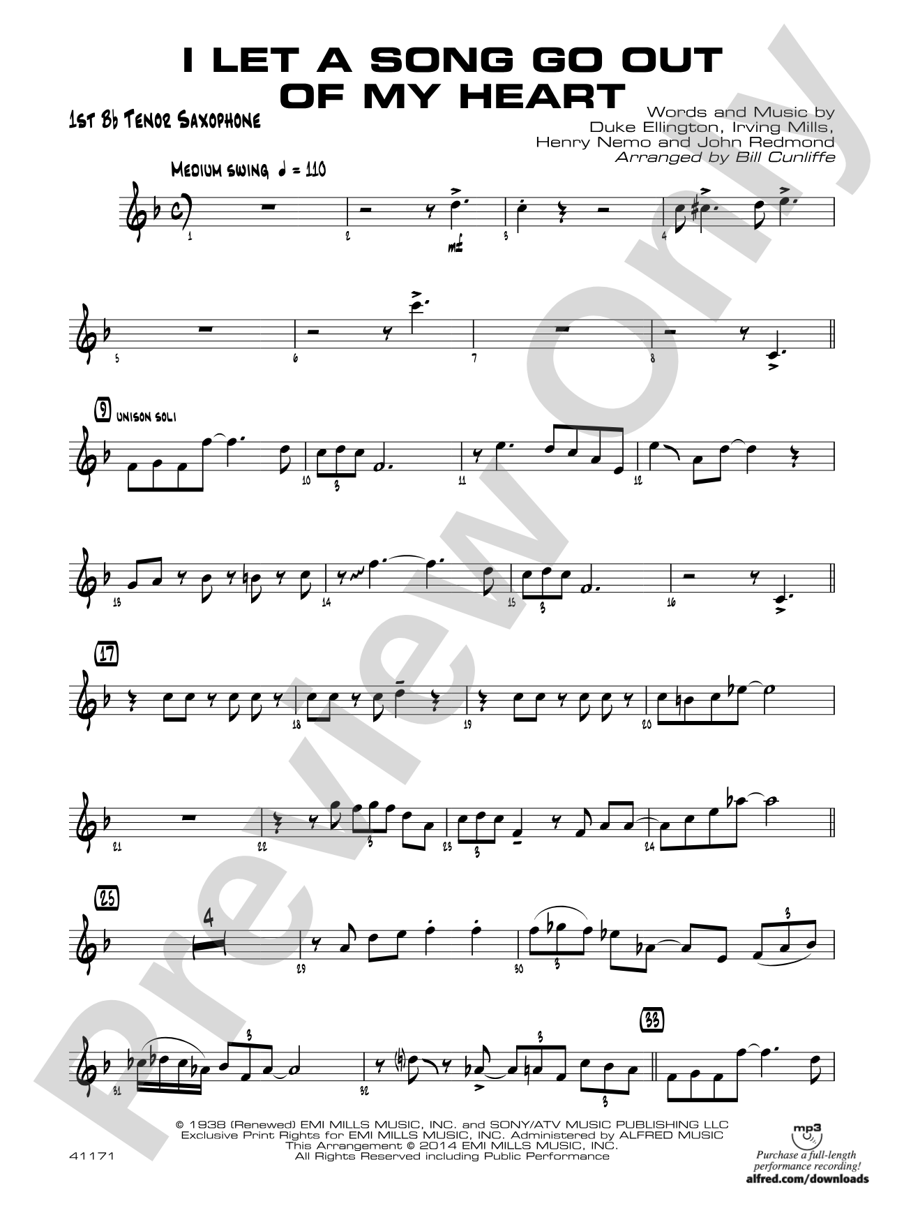 I Let a Song Go Out of My Head: B-flat Tenor Saxophone