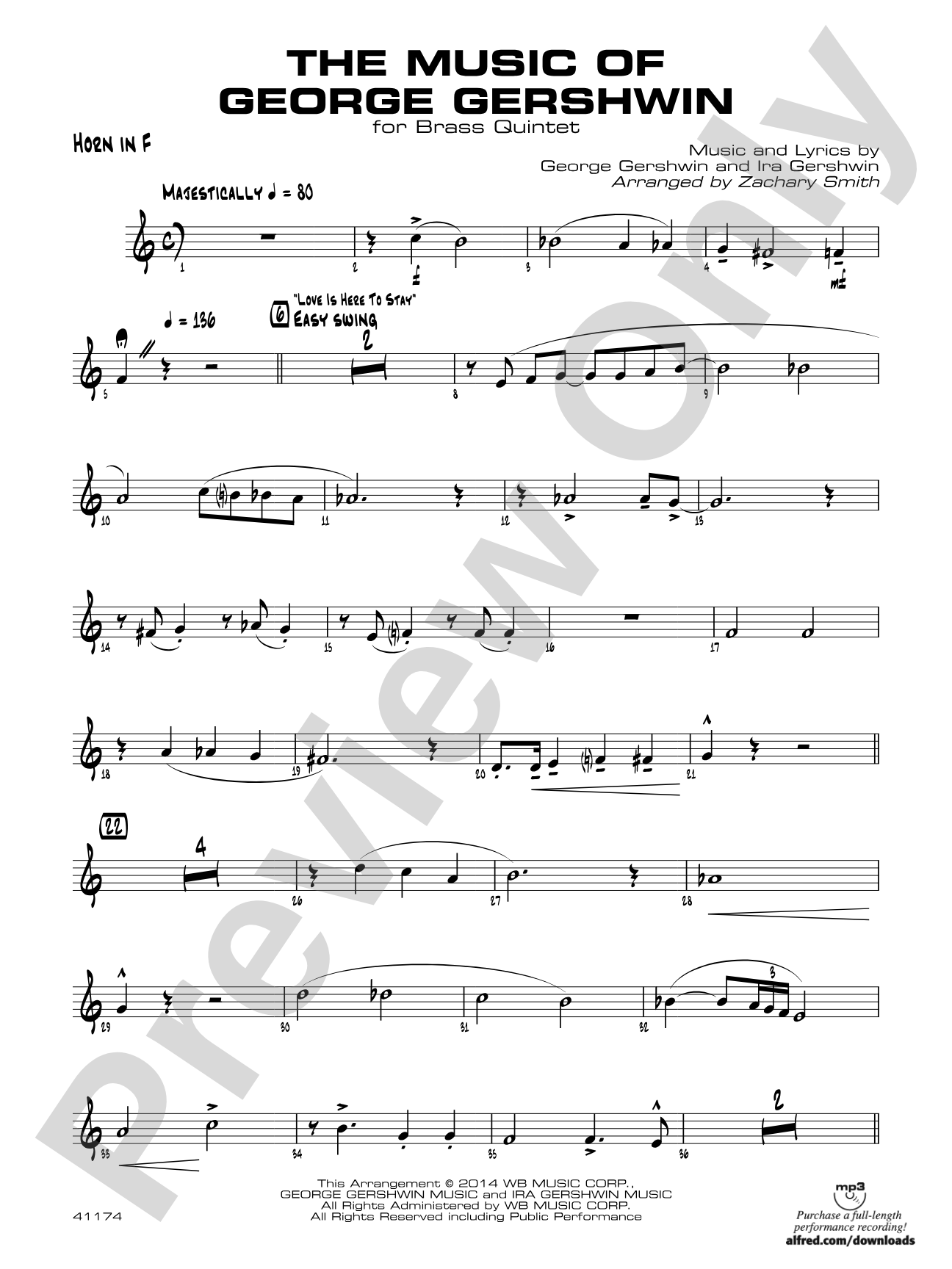 The Music of George Gershwin for Brass Quintet: 1st F Horn