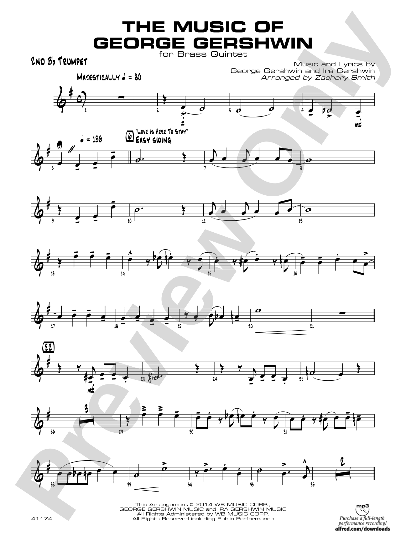 The Music of George Gershwin for Brass Quintet: 2nd B-flat Trumpet