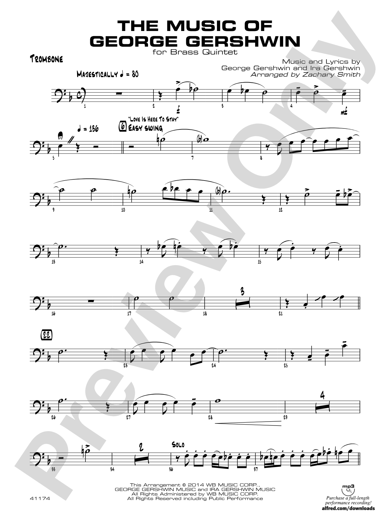 The Music of George Gershwin for Brass Quintet: 1st Trombone