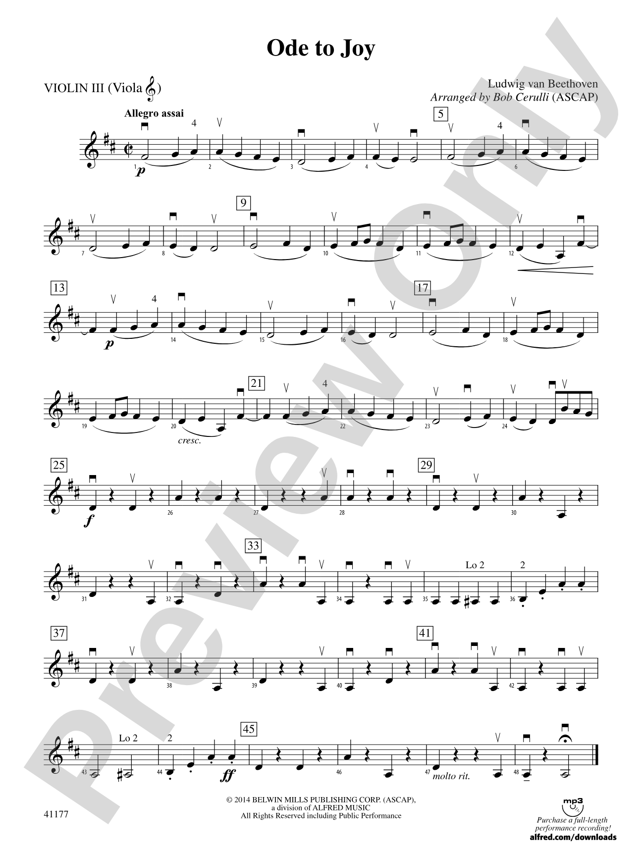 Ode to Joy: 3rd Violin (Viola [TC])