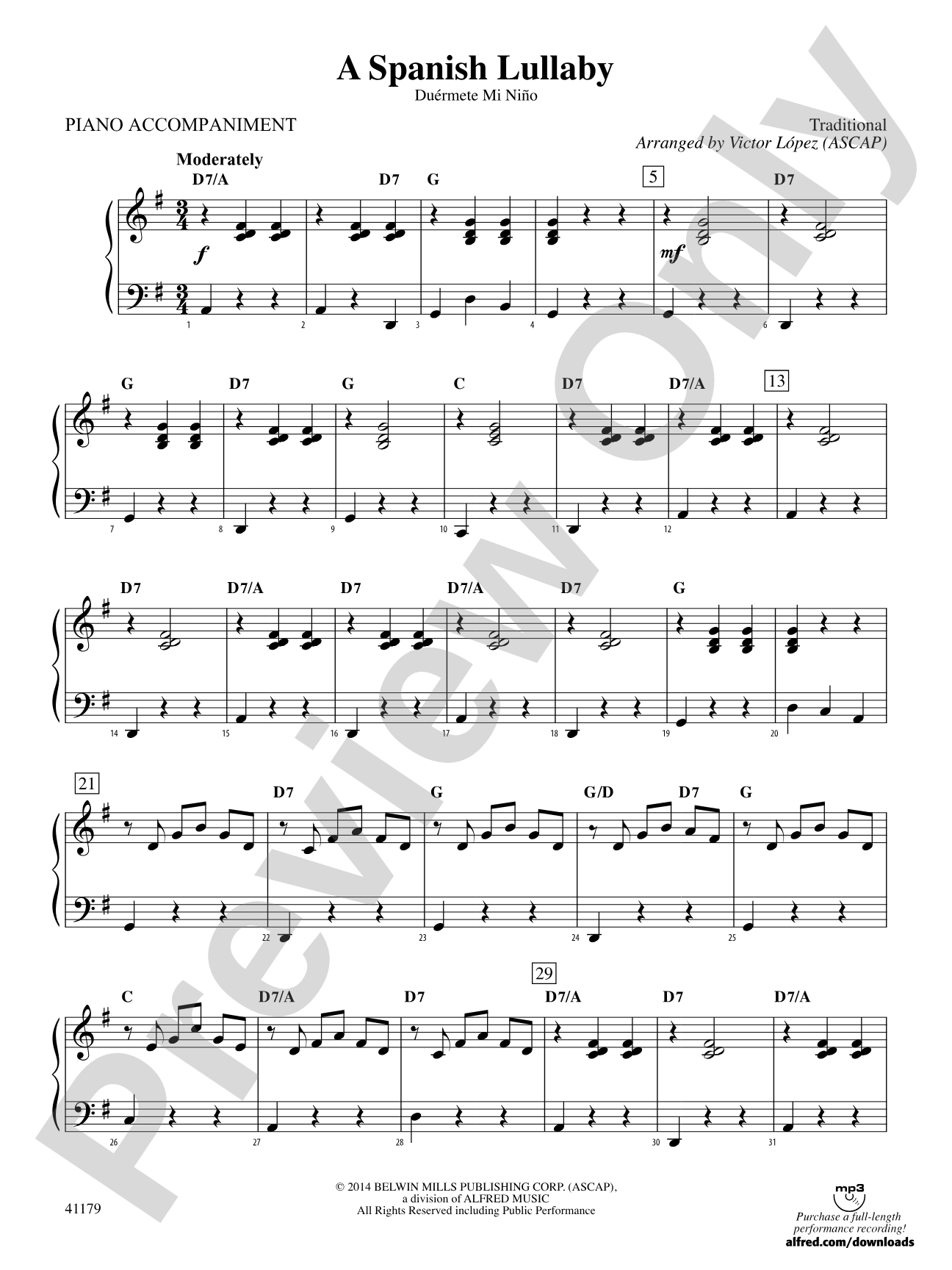 A Spanish Lullaby: Piano Accompaniment