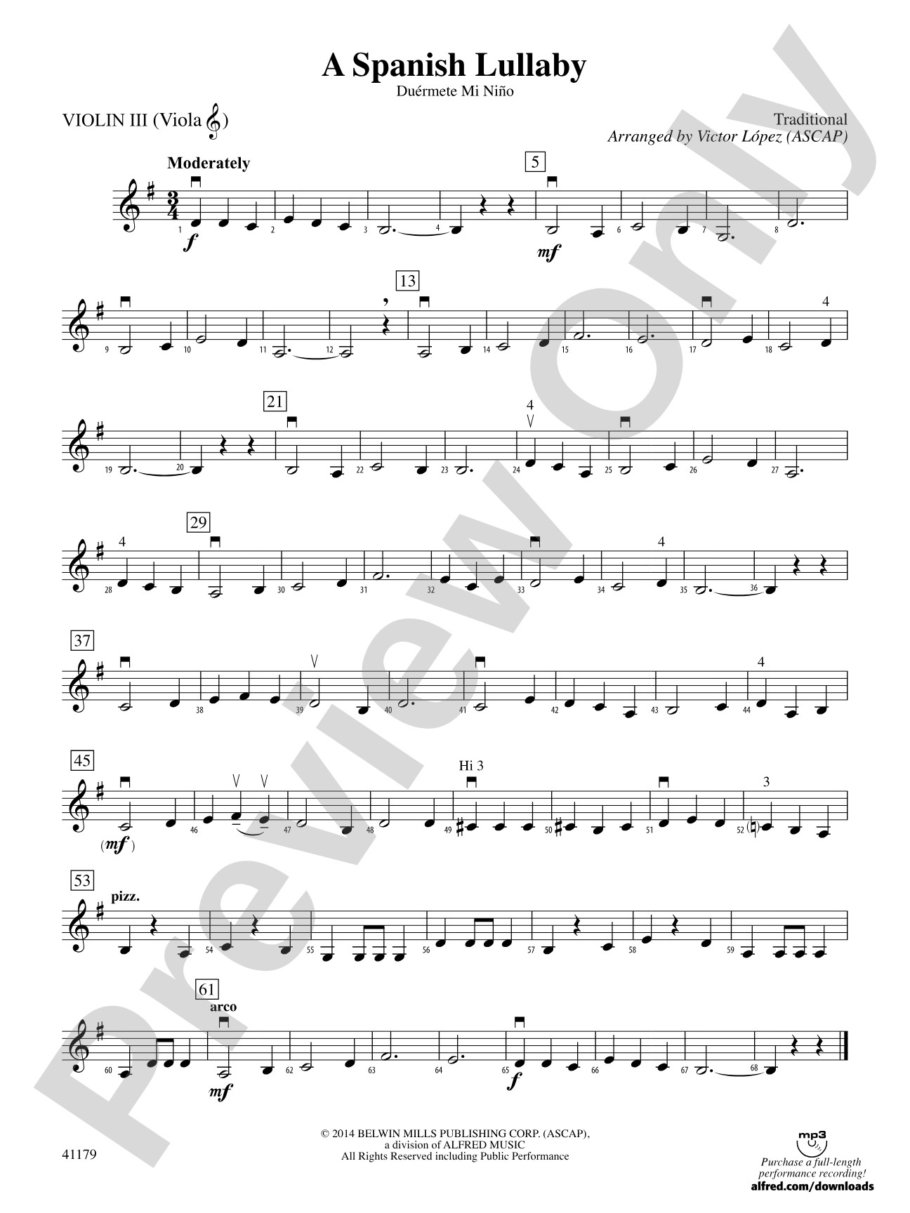 A Spanish Lullaby: 3rd Violin (Viola [TC])