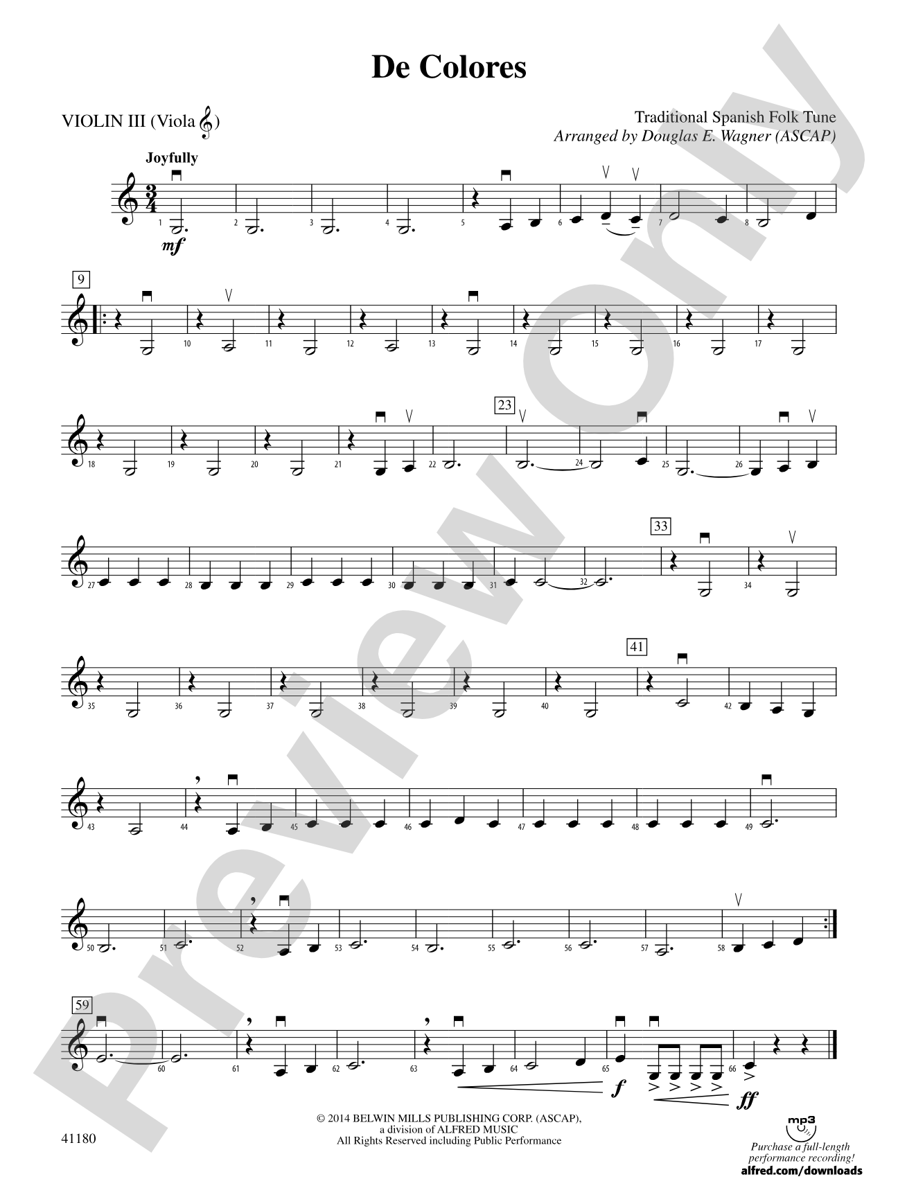 De Colores: 3rd Violin (Viola [TC])