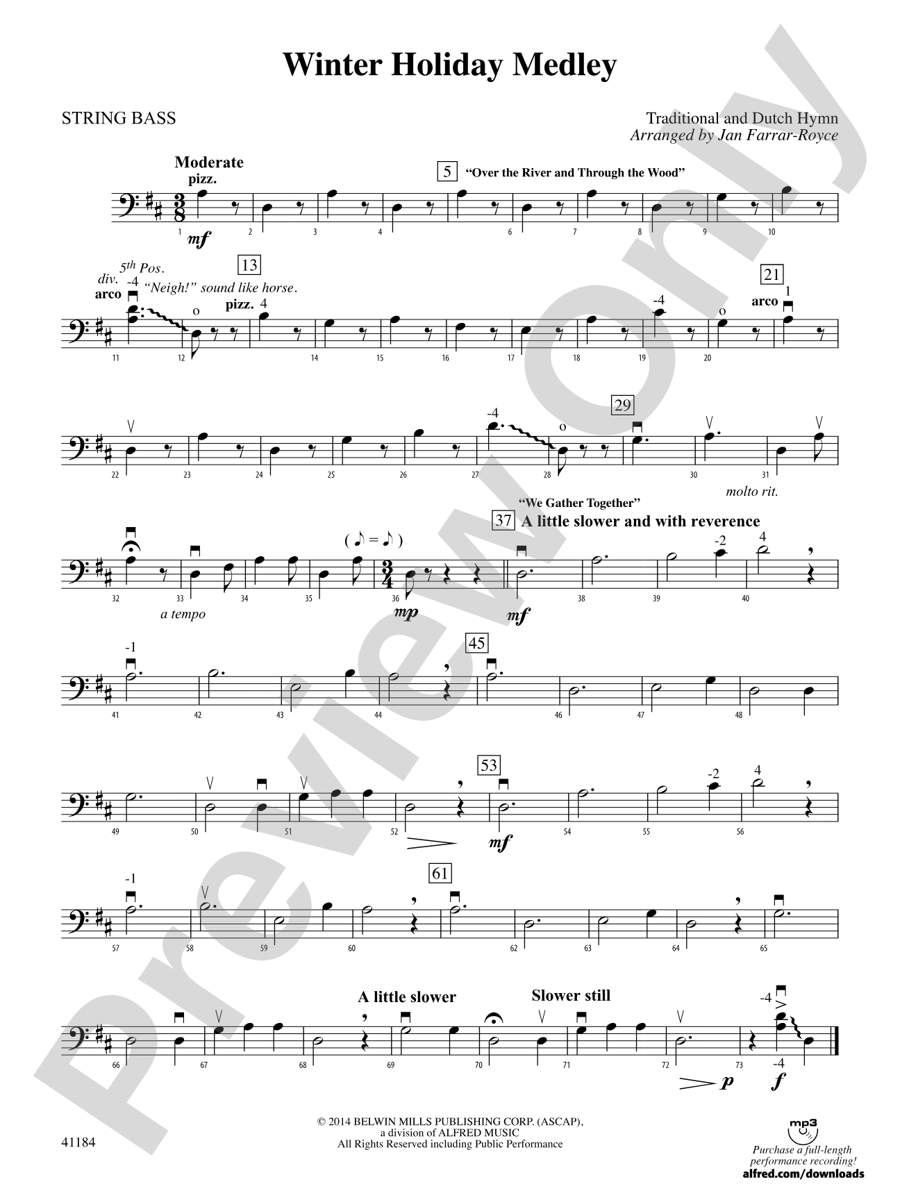 Winter Holiday Medley: String Bass