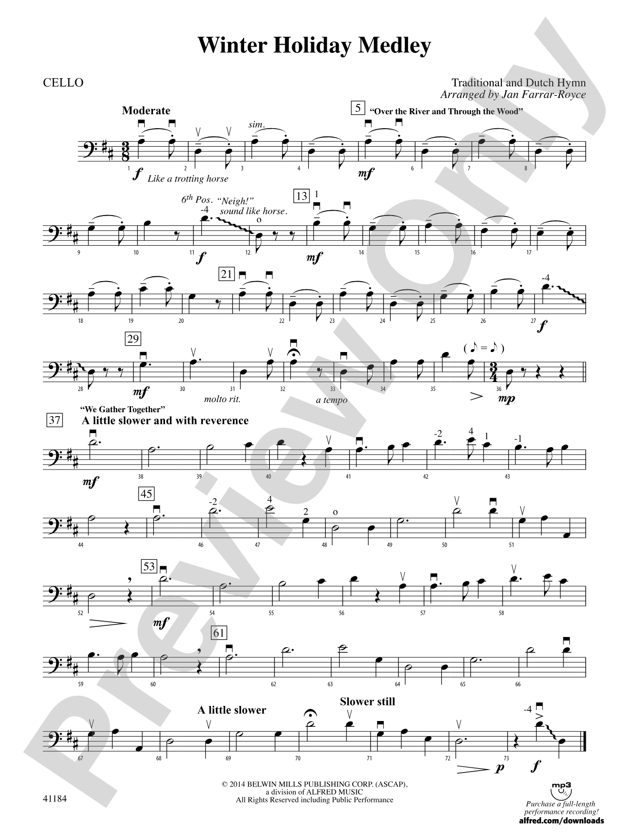 Winter Holiday Medley: Cello