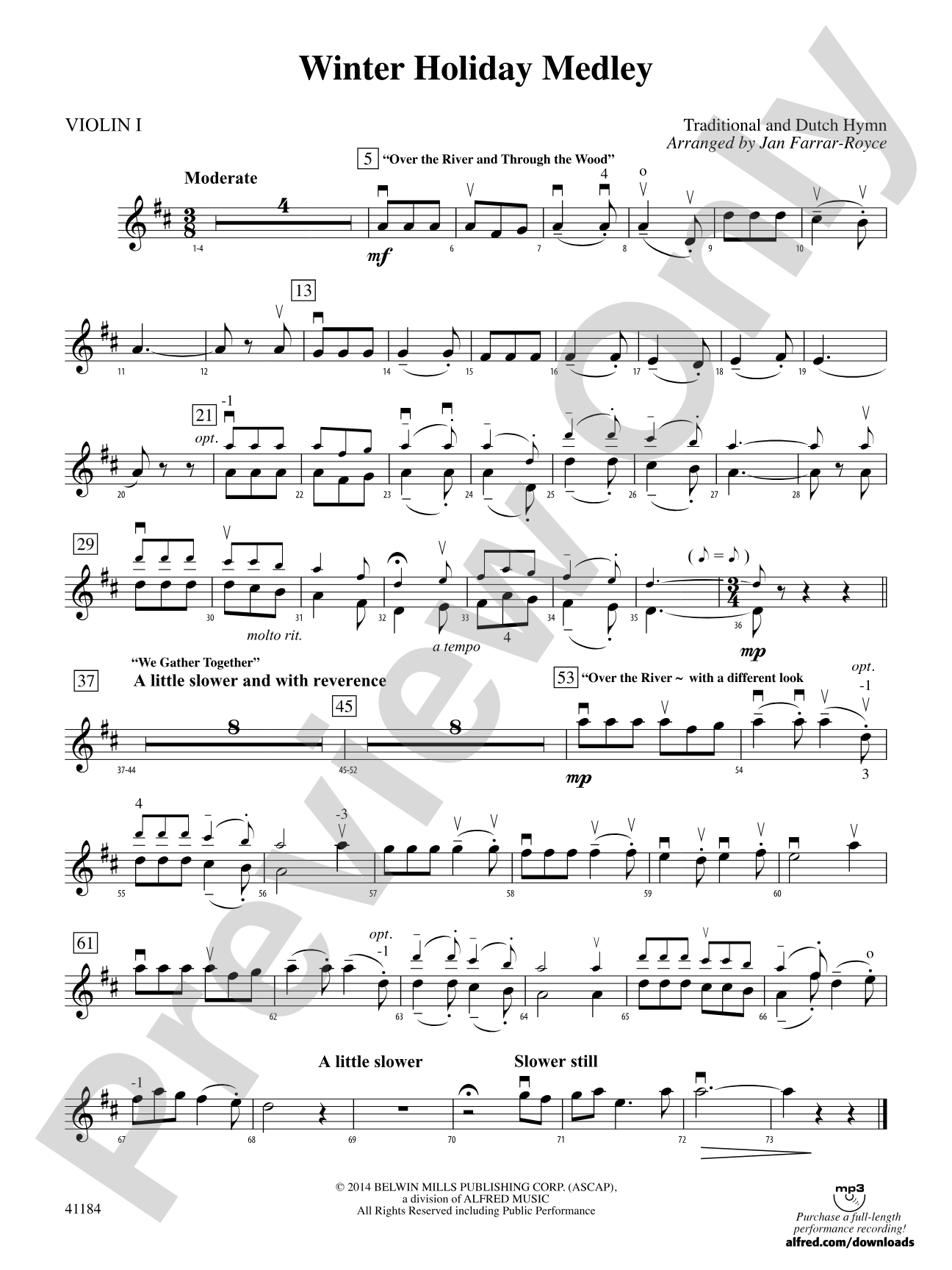 Winter Holiday Medley: 1st Violin