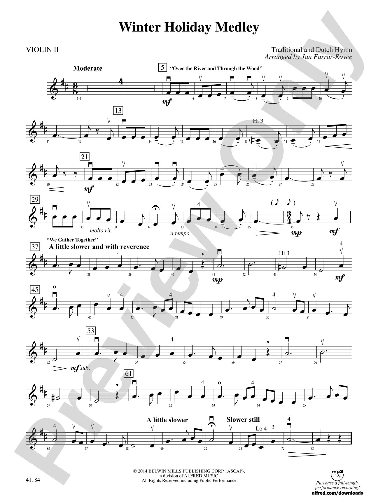 Winter Holiday Medley: 2nd Violin