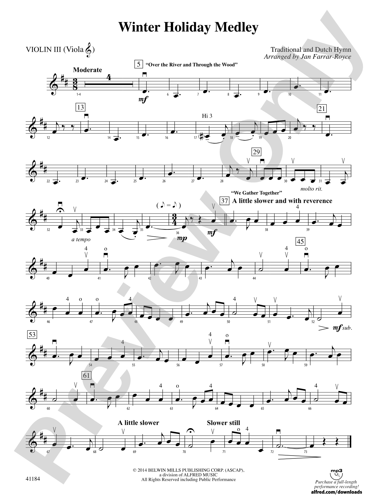 Winter Holiday Medley: 3rd Violin (Viola [TC])