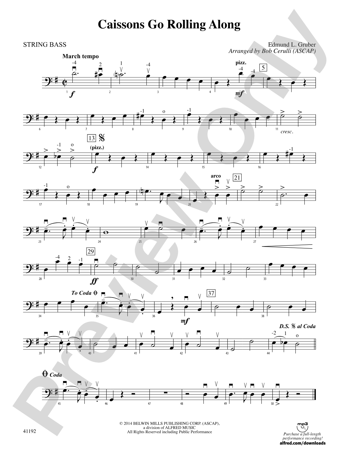Caissons Go Rolling Along: String Bass
