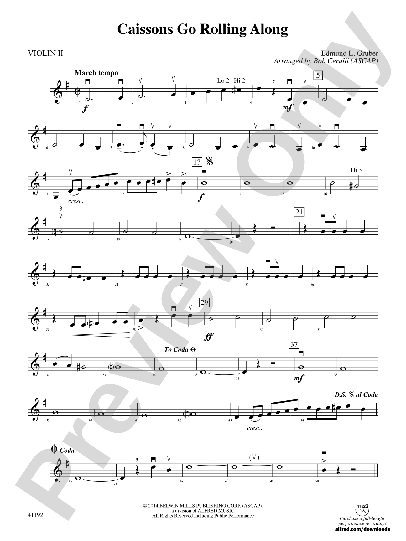 Caissons Go Rolling Along: 2nd Violin