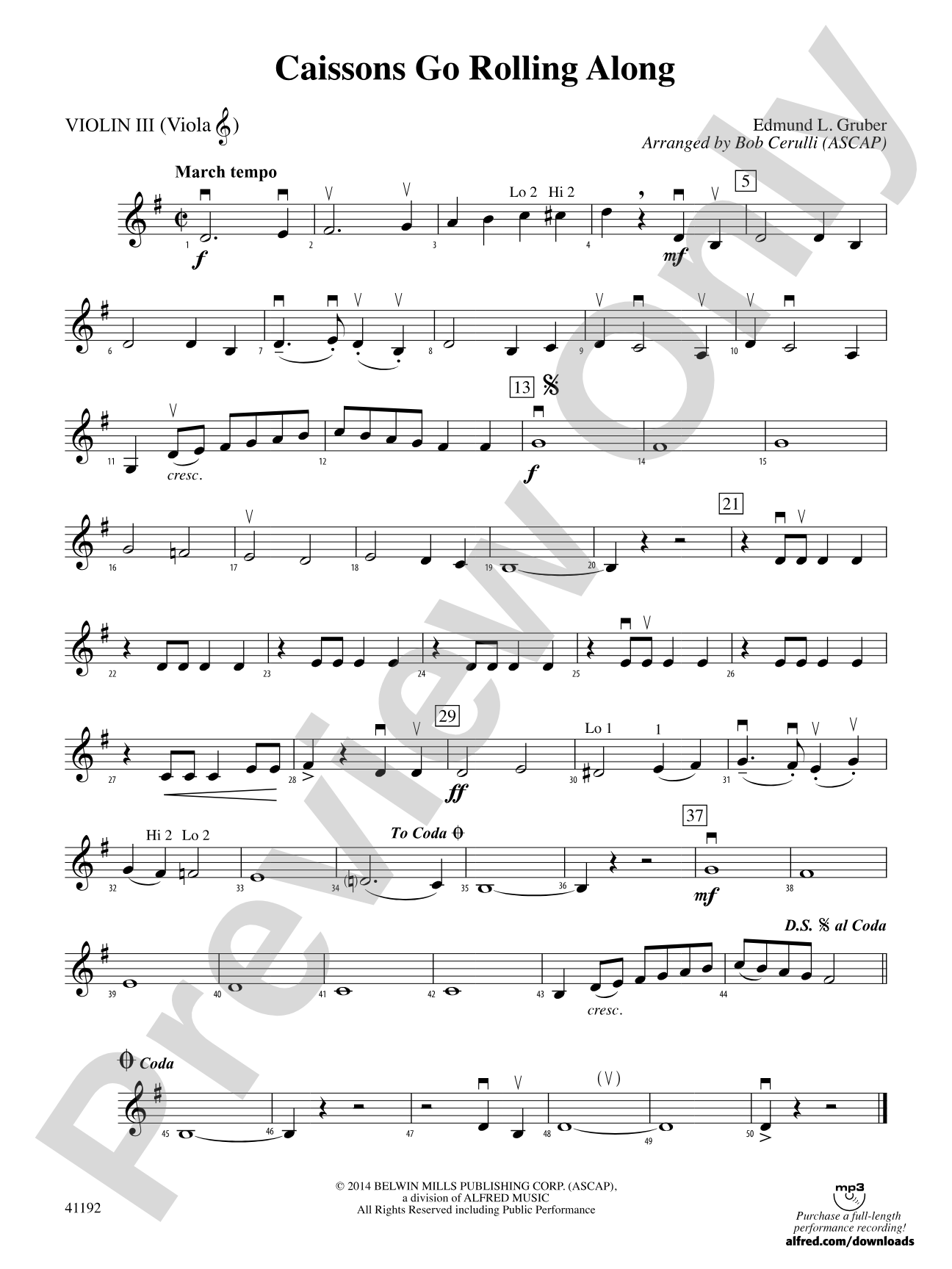 Caissons Go Rolling Along: 3rd Violin (Viola [TC])
