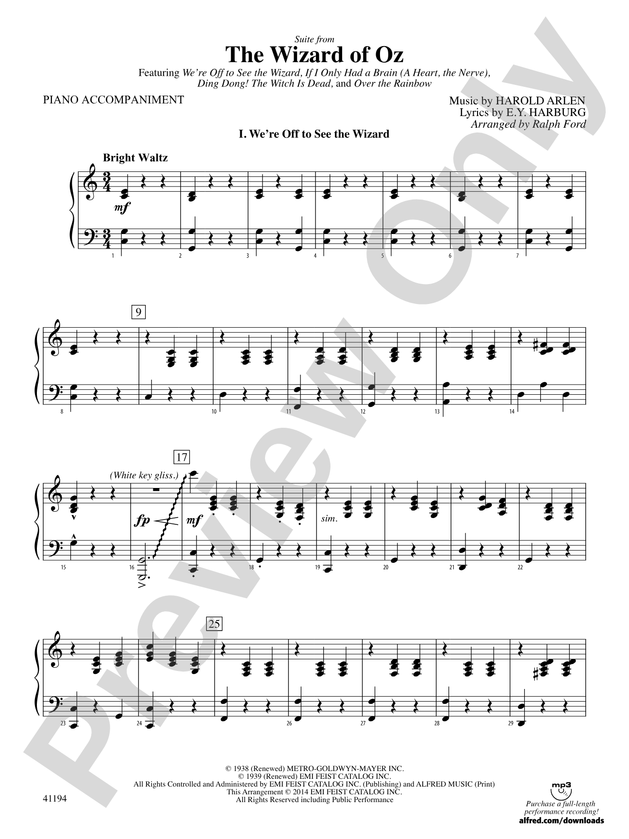 The Wizard of Oz, Suite from: Piano Accompaniment
