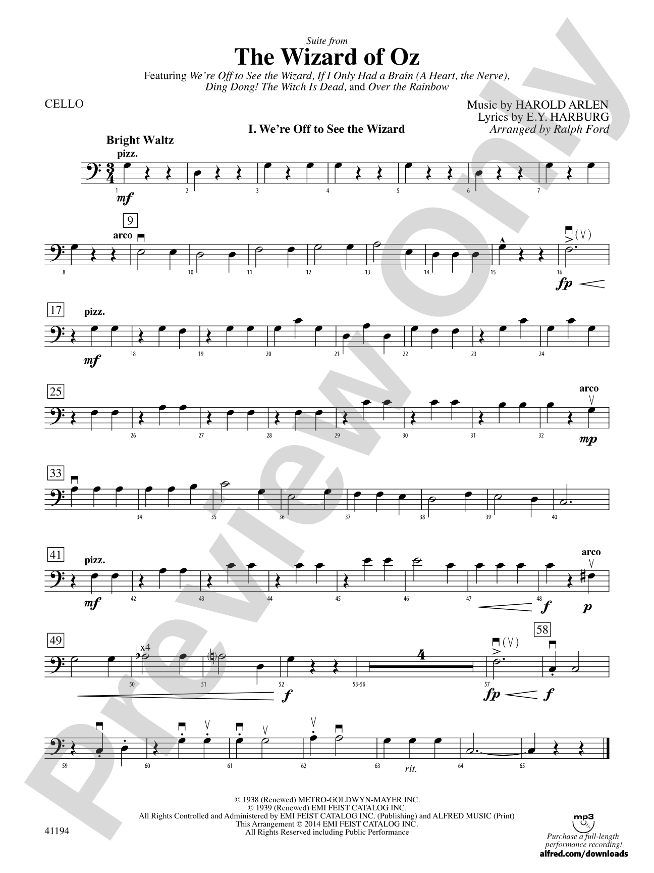 The Wizard of Oz, Suite from: Cello