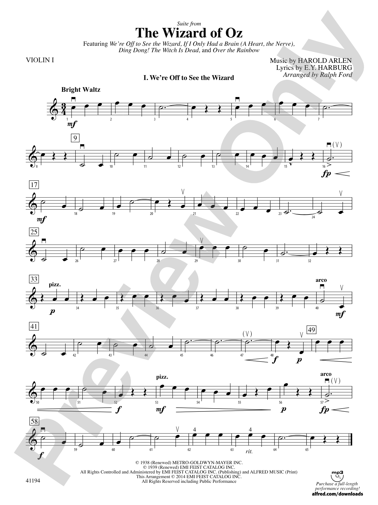 The Wizard of Oz, Suite from: 1st Violin