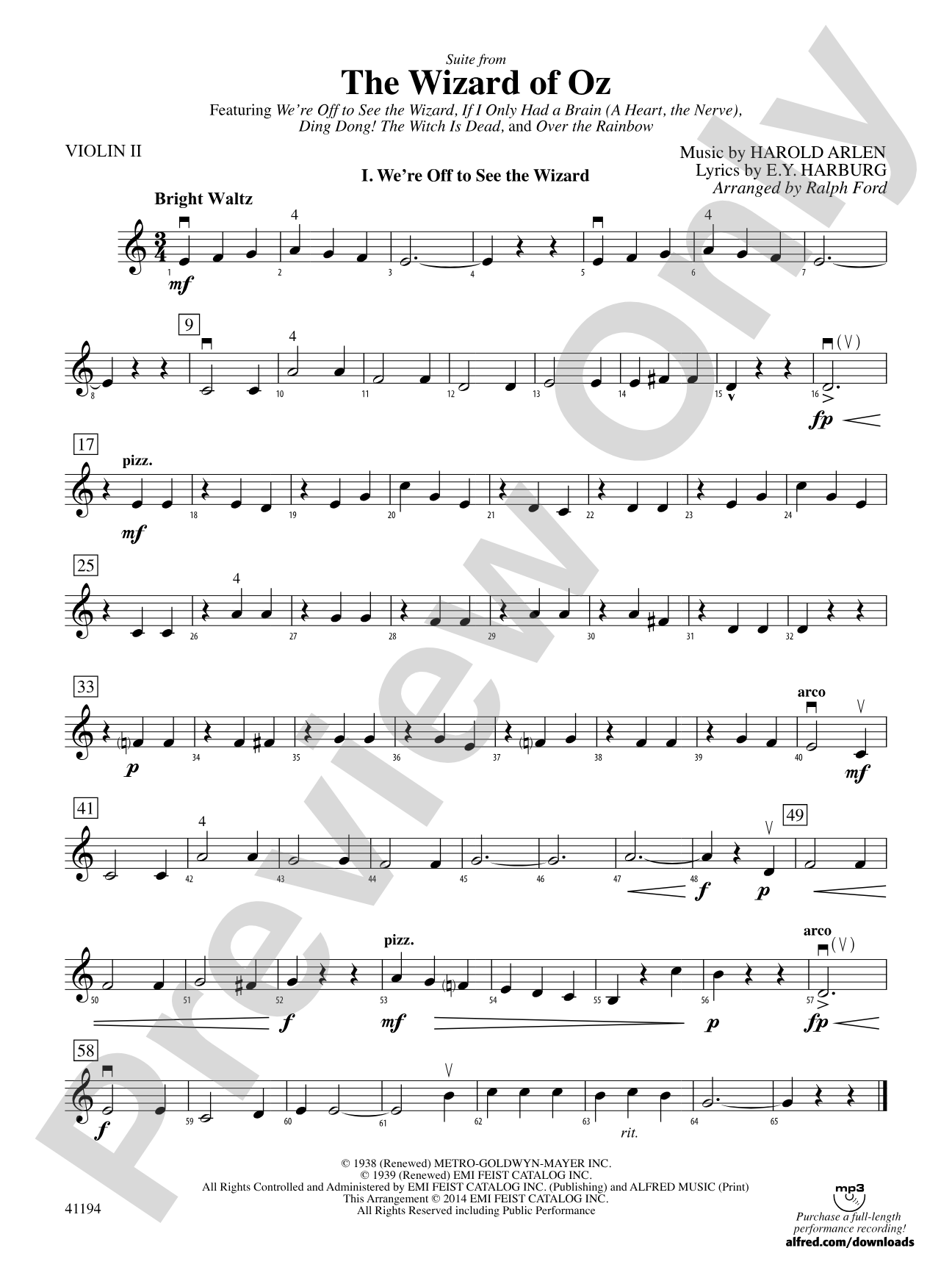 The Wizard of Oz, Suite from: 2nd Violin