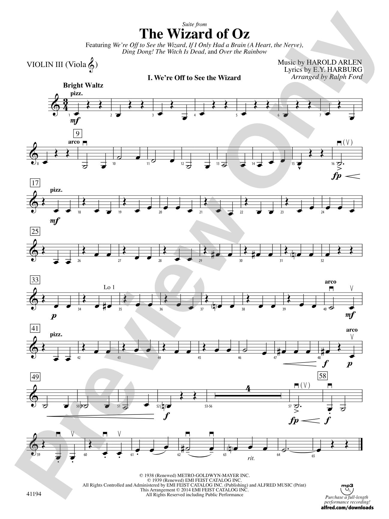 The Wizard of Oz, Suite from: 3rd Violin (Viola [TC])