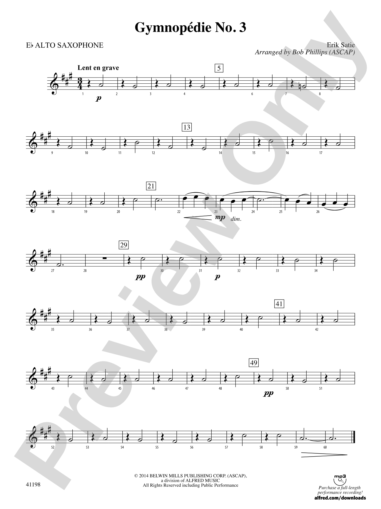 Gymnopédie No. 3: E-flat Alto Saxophone