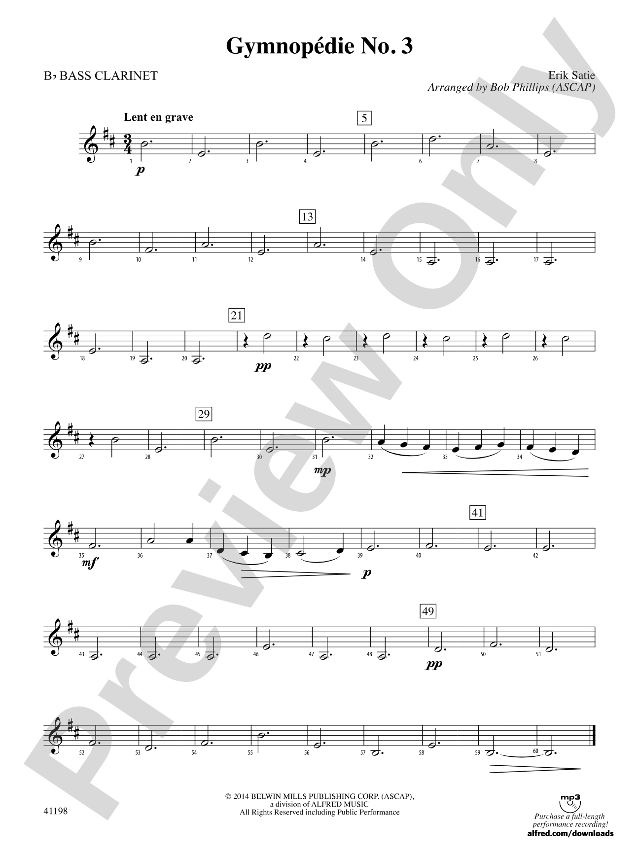 Gymnopédie No. 3: B-flat Bass Clarinet