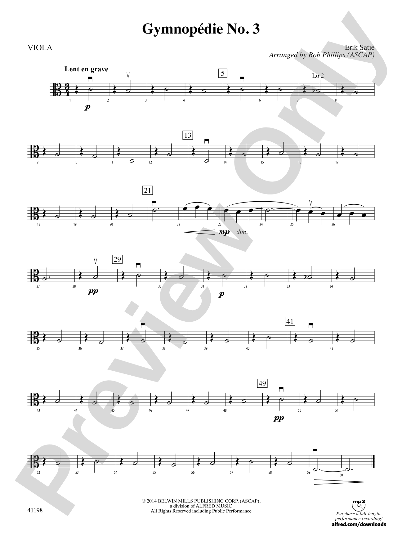 Gymnopédie No. 3: Viola