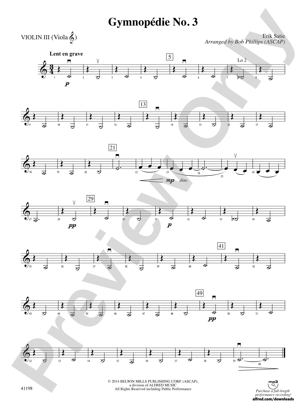 Gymnopédie No. 3: 3rd Violin (Viola [TC])