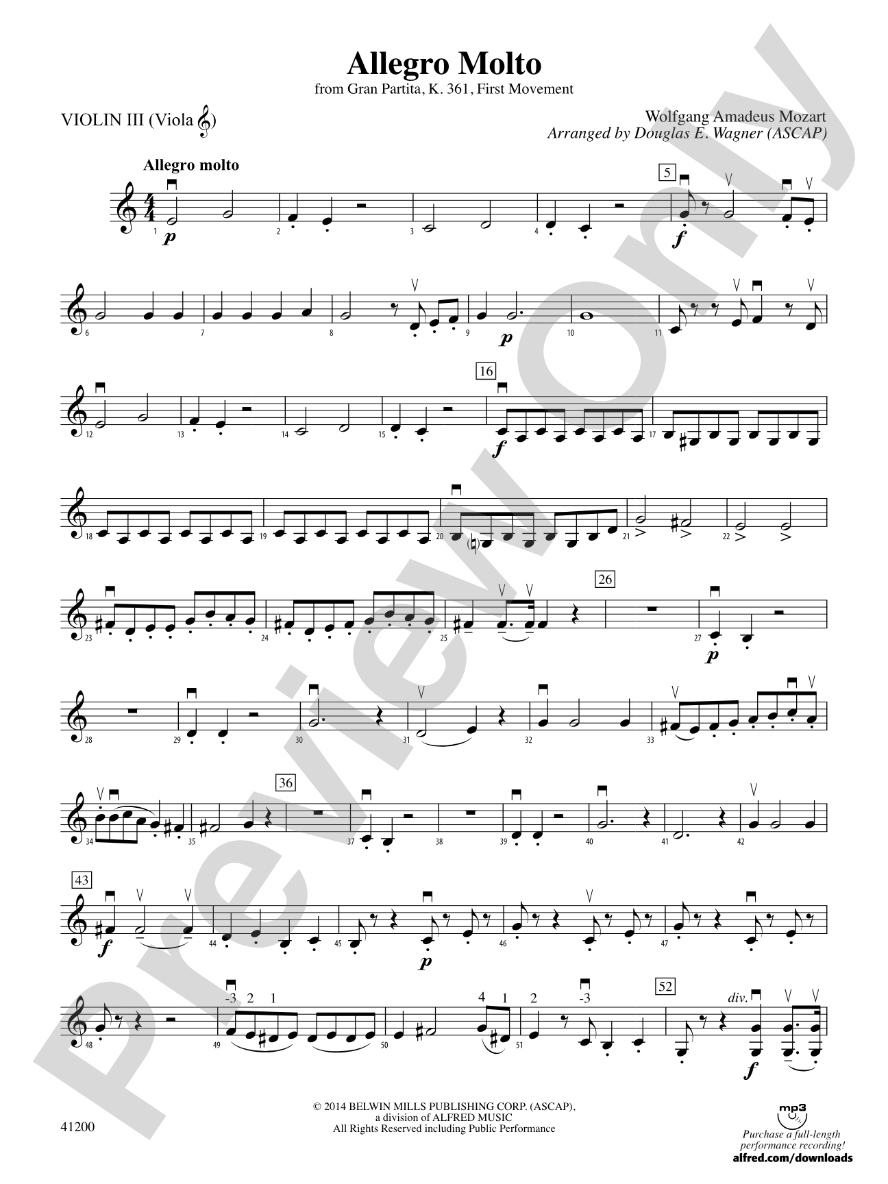 Allegro Molto: 3rd Violin (Viola [TC])