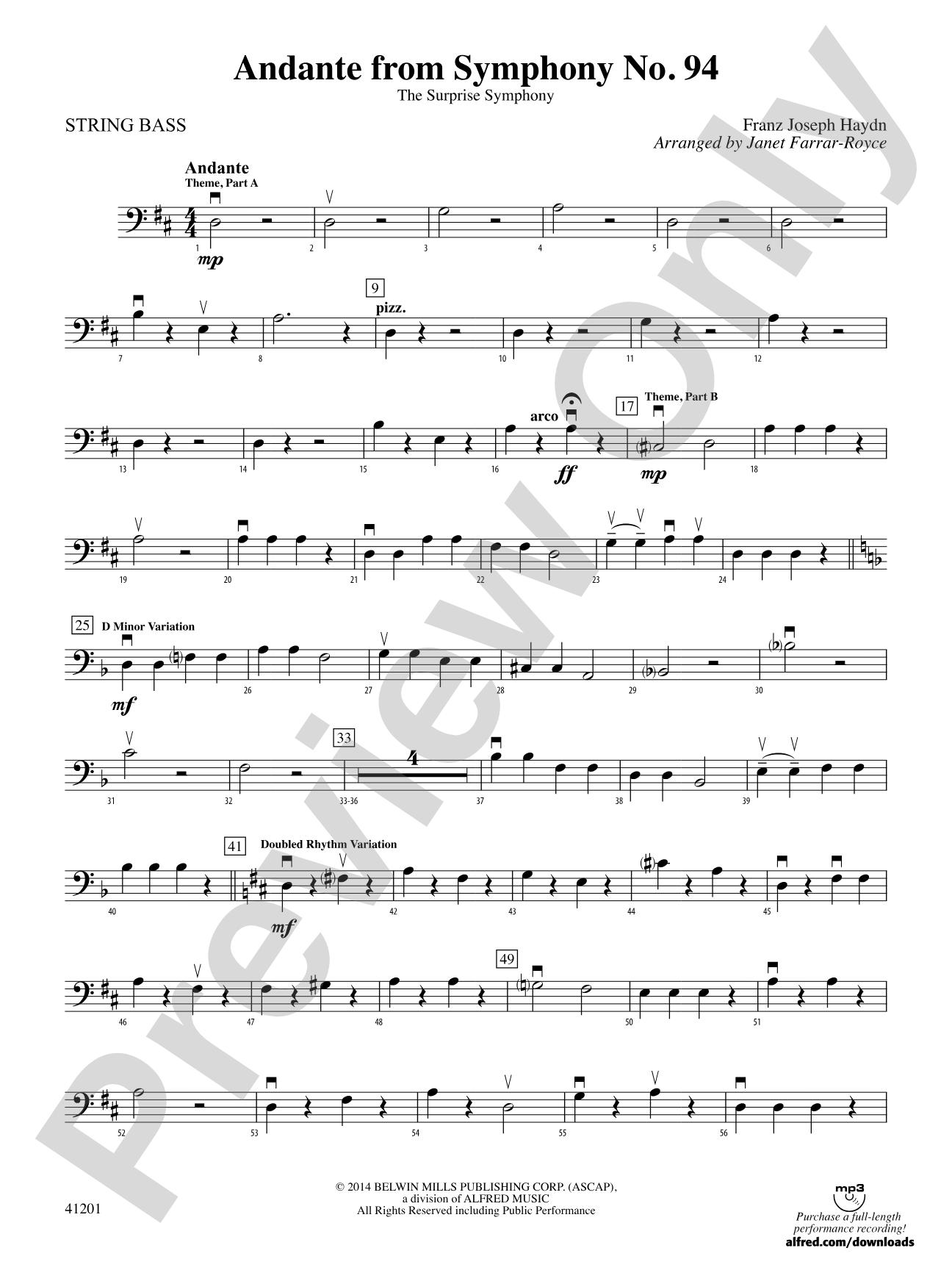 Andante from Symphony No. 94: String Bass