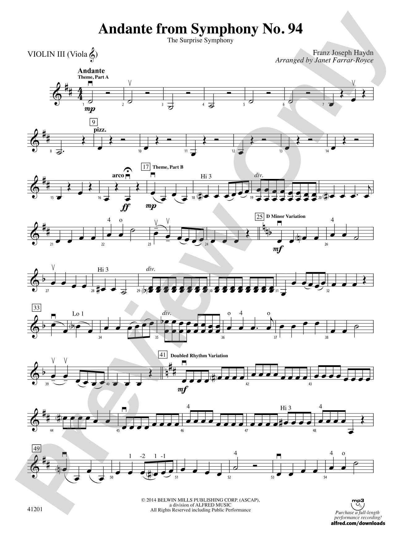 Andante from Symphony No. 94: 3rd Violin (Viola [TC])